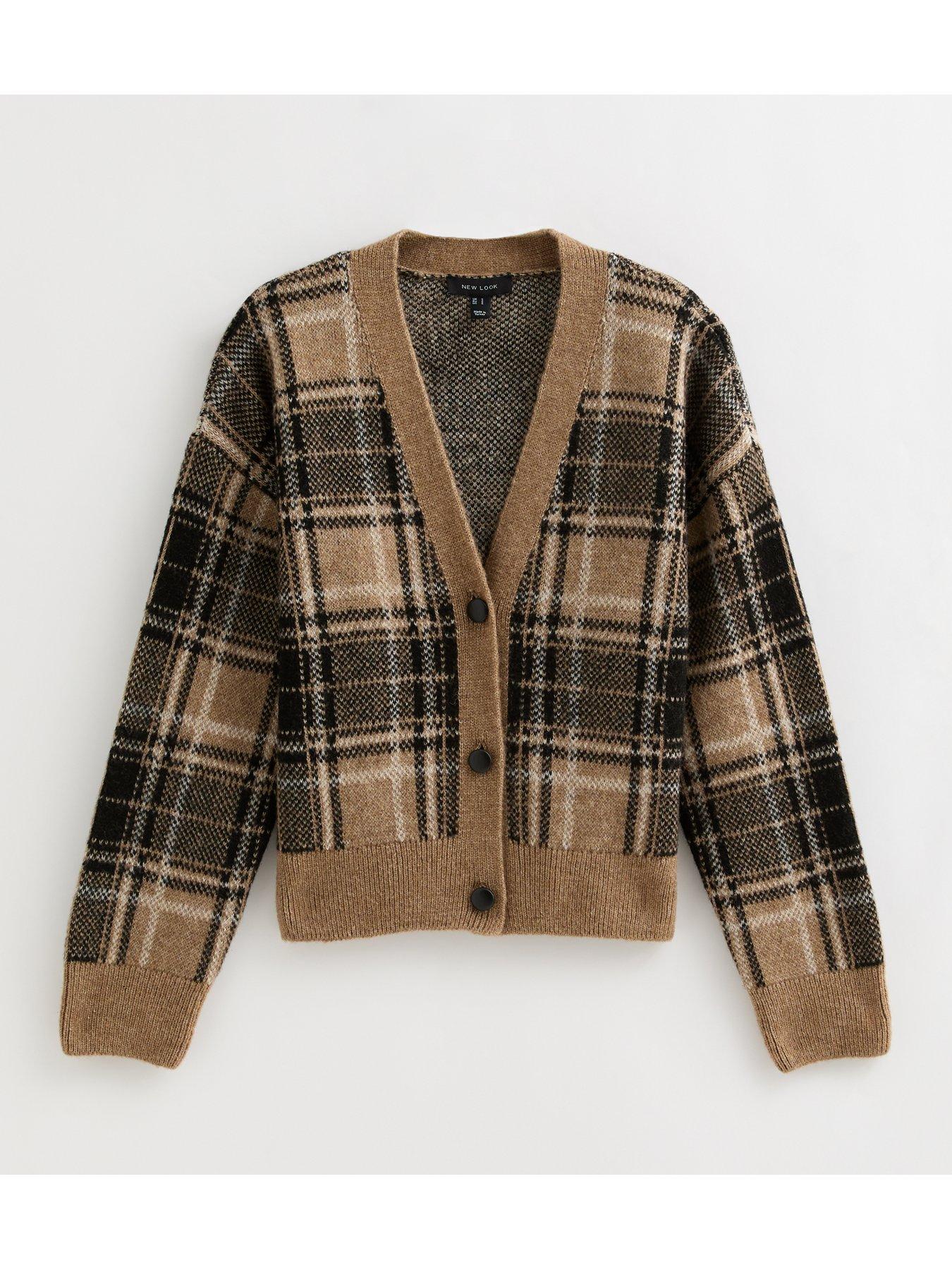  image of new-look-checked-cardigan-brown