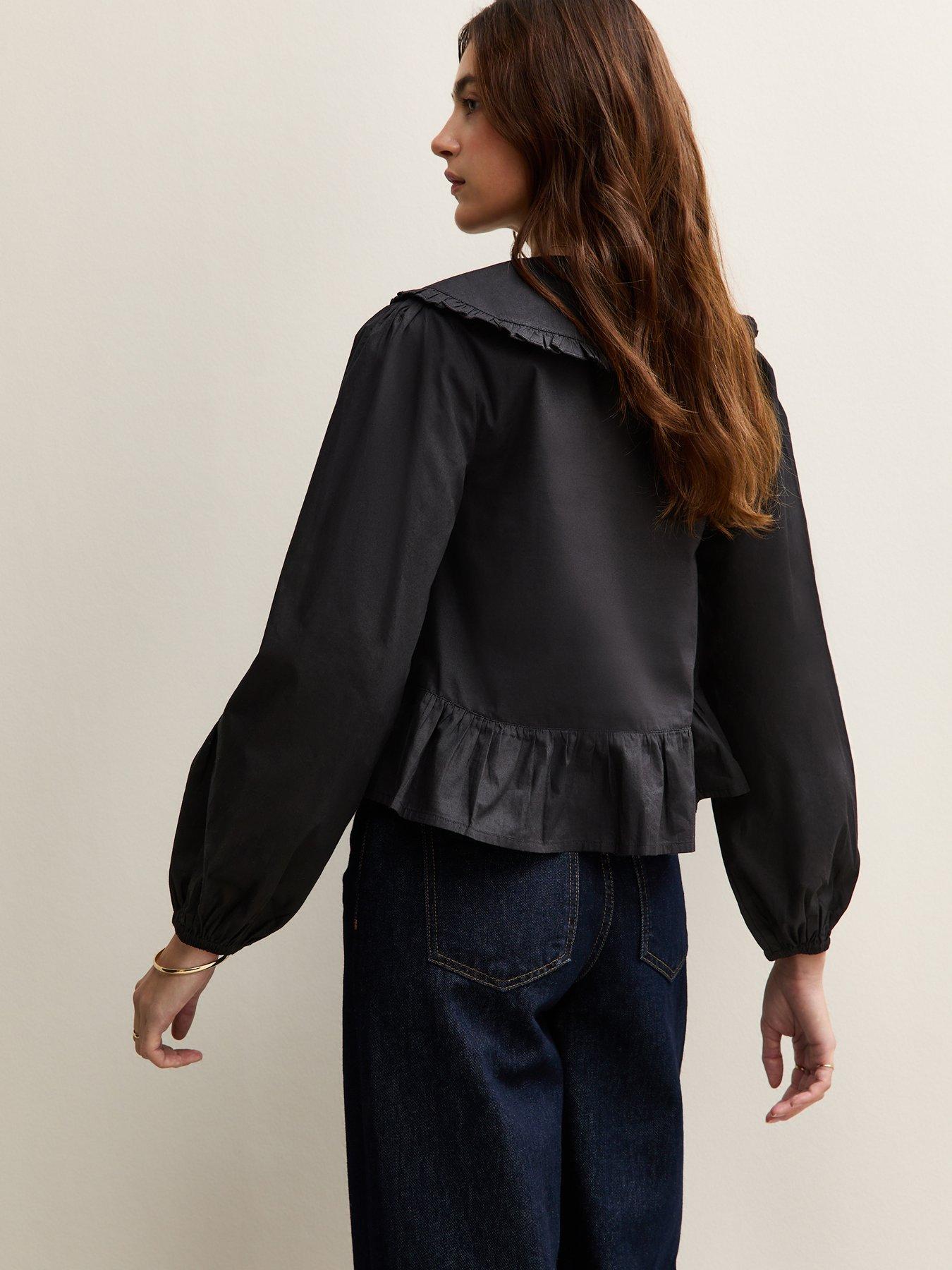 stillFront image of new-look-black-lace-insert-oversized-collar-shirt