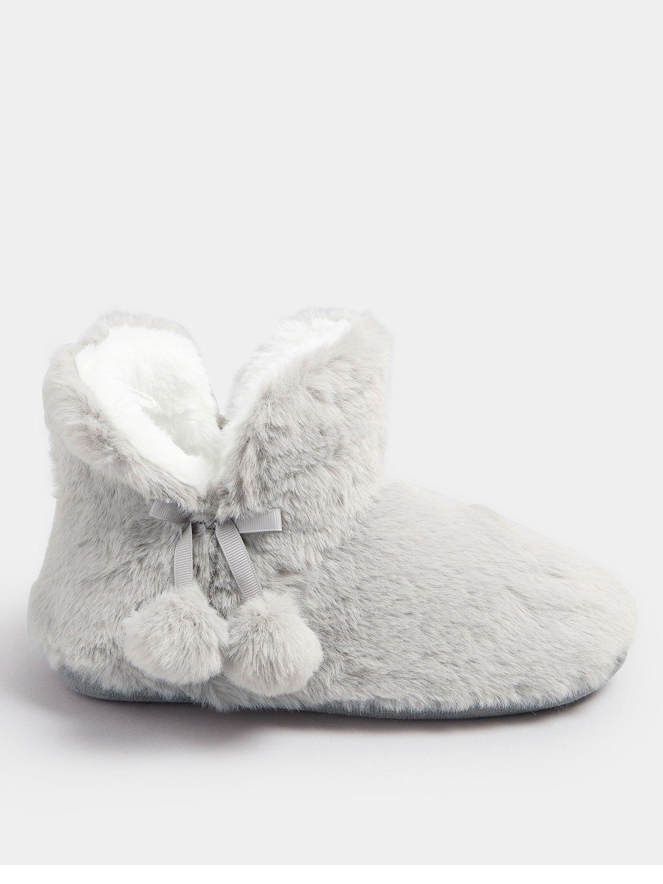 undefined Curve Pom Pom Faux Fur Slipper Boot - Grey