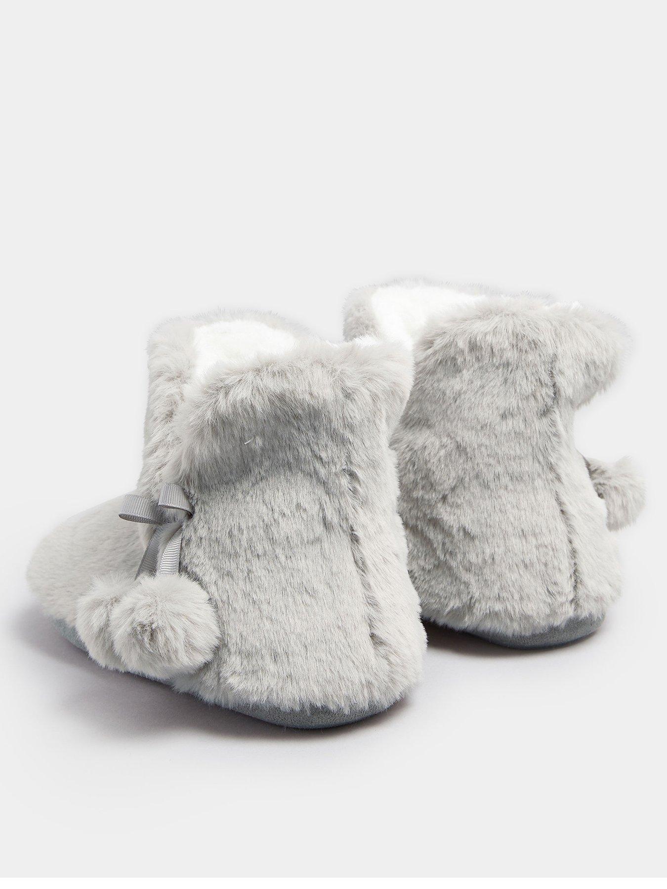 Image 3 of 4 of Yours Curve Pom Pom Faux Fur Slipper Boot - Grey