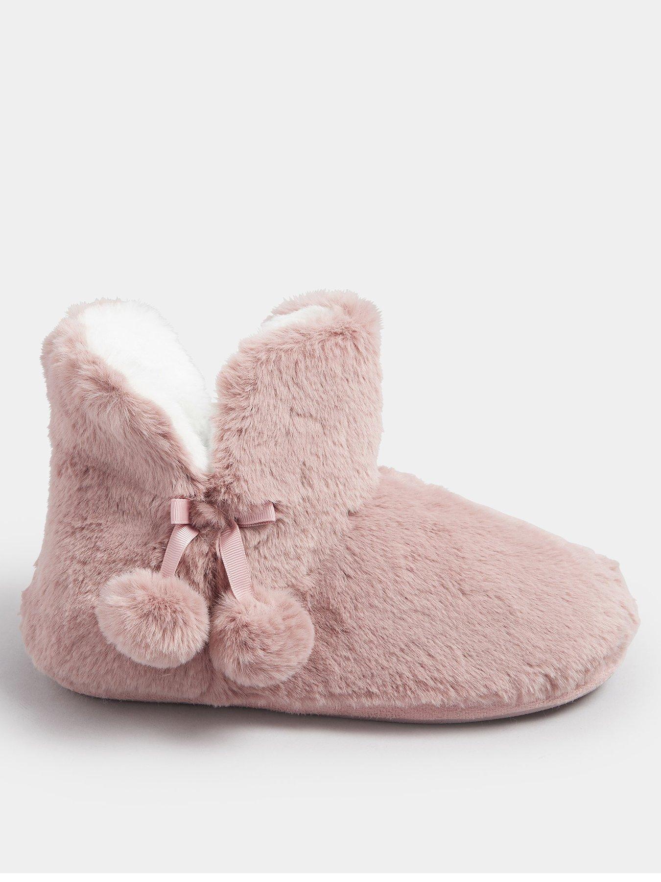 undefined Curve Pom Pom Faux Fur Slipper Boot - Pink