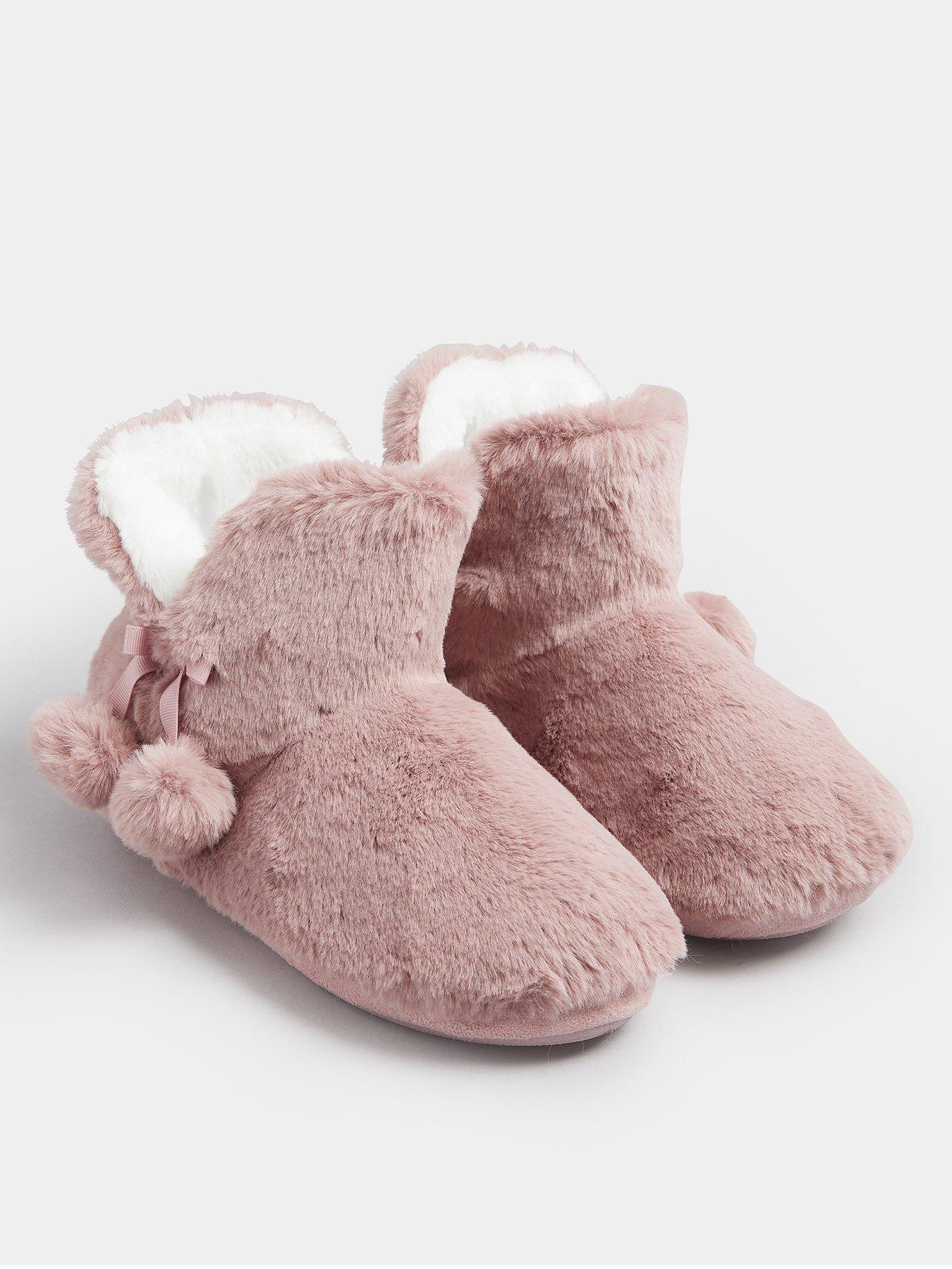 Image 2 of 4 of Yours Curve Pom Pom Faux Fur Slipper Boot - Pink