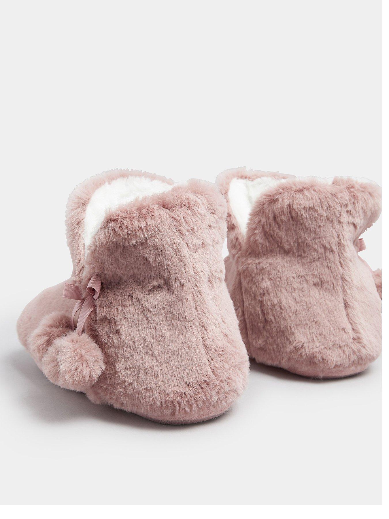 Image 3 of 4 of Yours Curve Pom Pom Faux Fur Slipper Boot - Pink