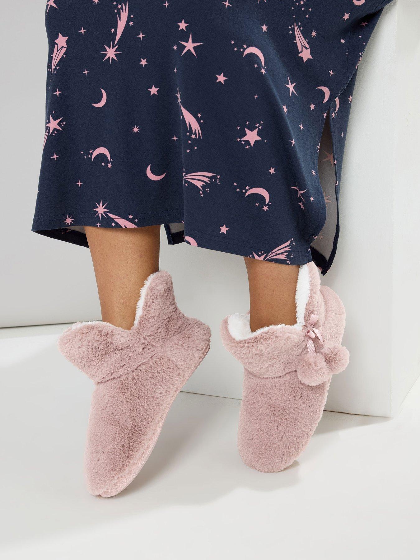 Image 4 of 4 of Yours Curve Pom Pom Faux Fur Slipper Boot - Pink
