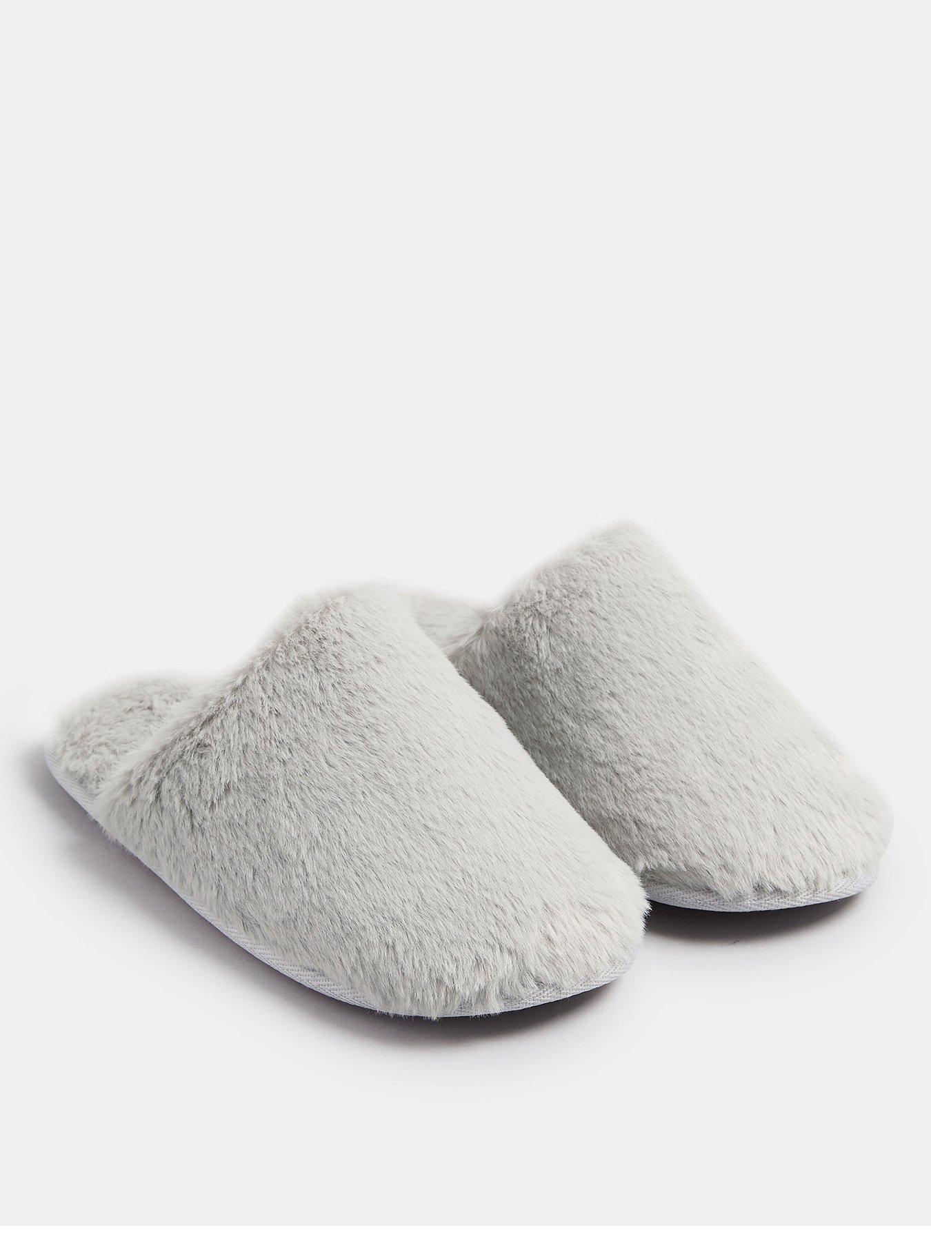 Image 2 of 4 of Yours Curve Plush Faux Fur Mule Slipper - Grey