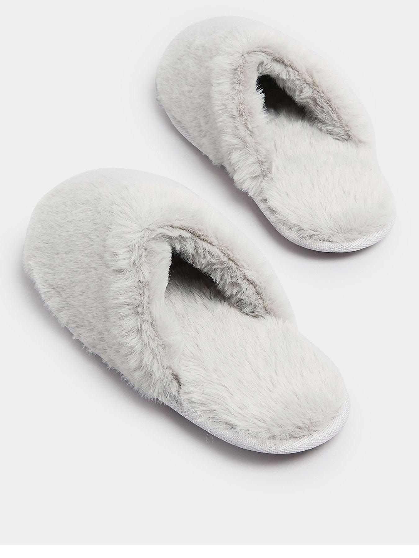 Image 3 of 4 of Yours Curve Plush Faux Fur Mule Slipper - Grey