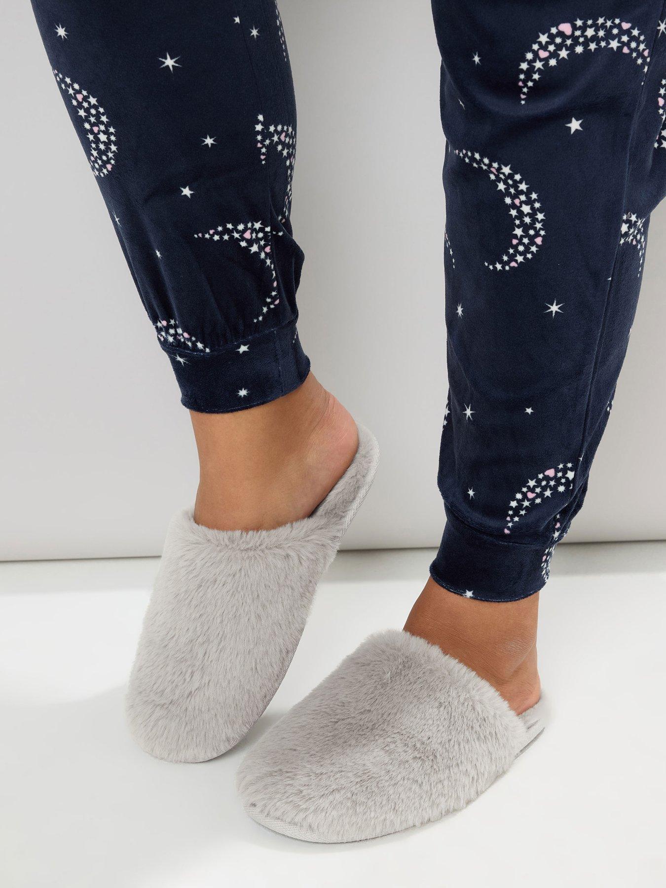 Image 4 of 4 of Yours Curve Plush Faux Fur Mule Slipper - Grey