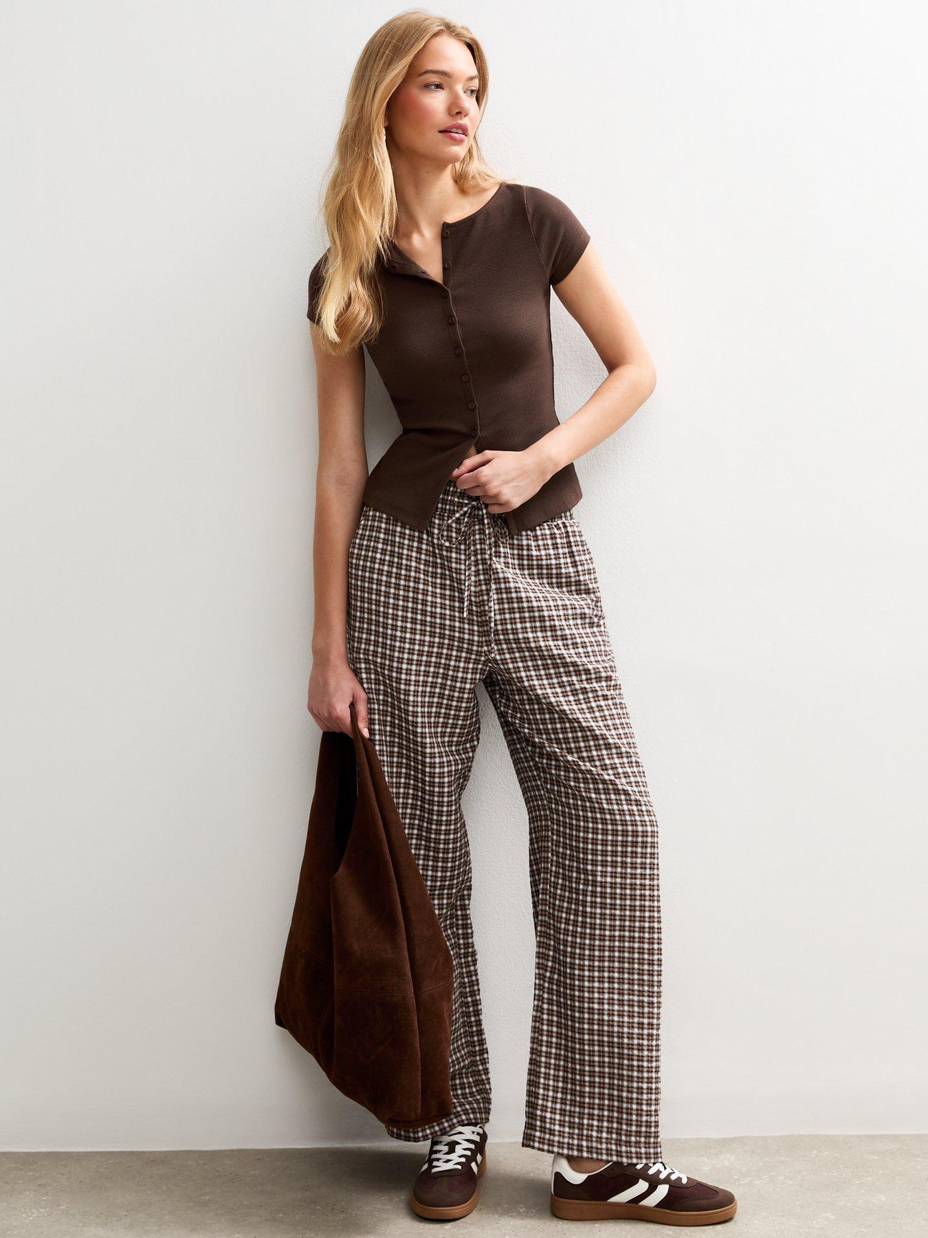 Image 3 of 4 of New Look Brown Ribbed Button Up Baby Tee