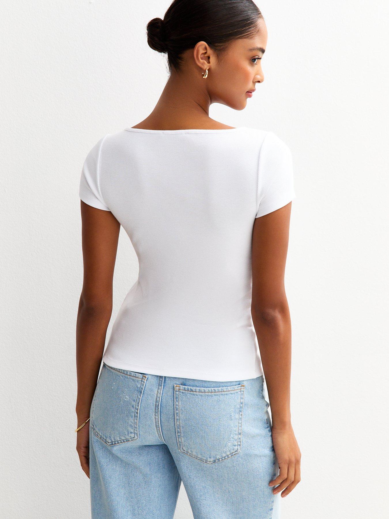  image of new-look-white-ribbed-button-up-baby-tee