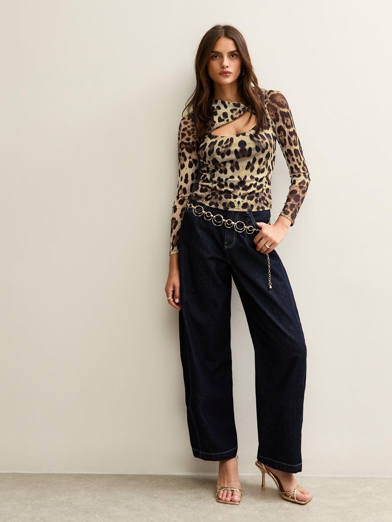 Image 3 of 5 of New Look Brown Leopard Print Twist Neck Mesh Jersey Top