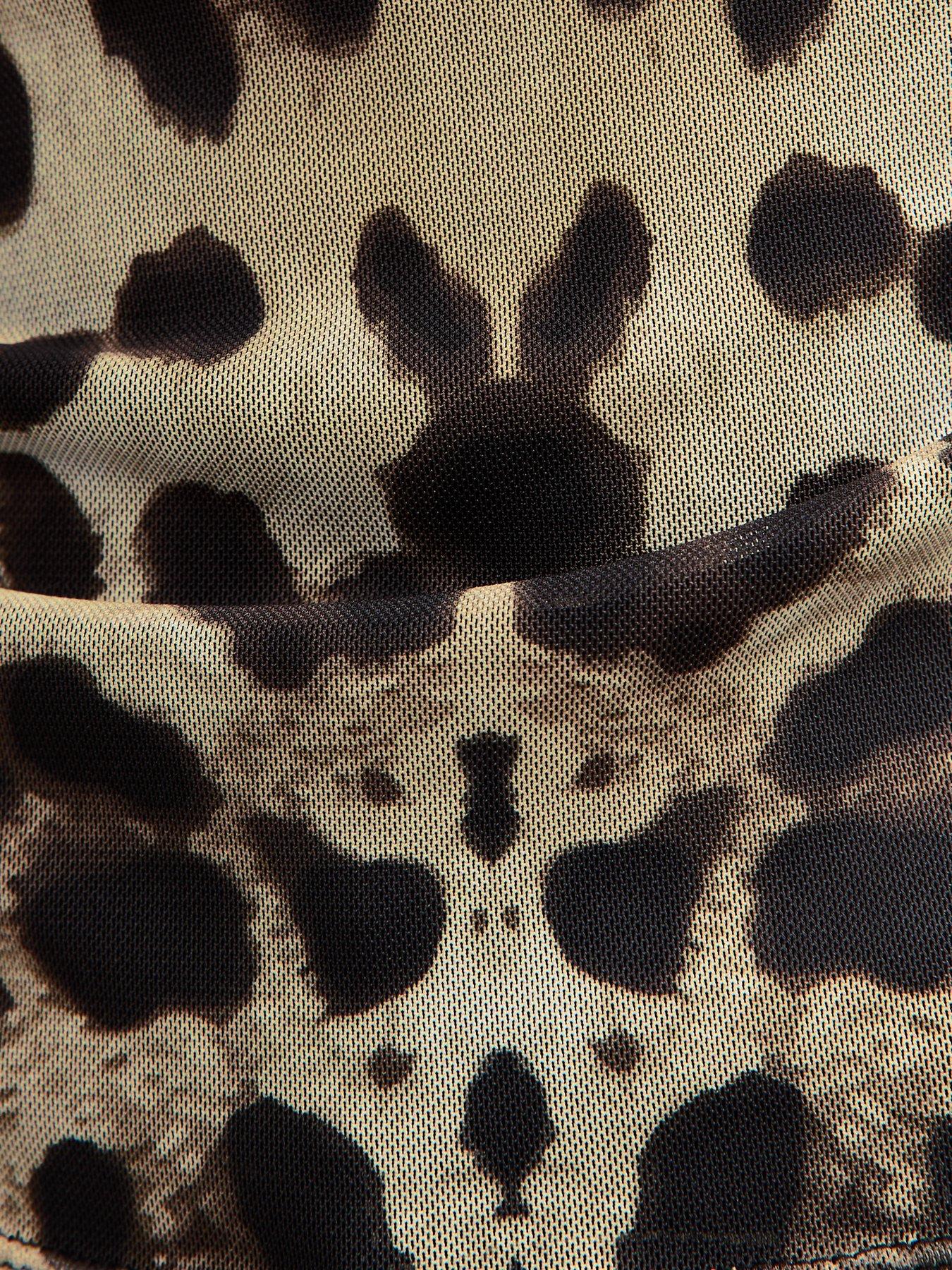 Image 5 of 5 of New Look Brown Leopard Print Twist Neck Mesh Jersey Top