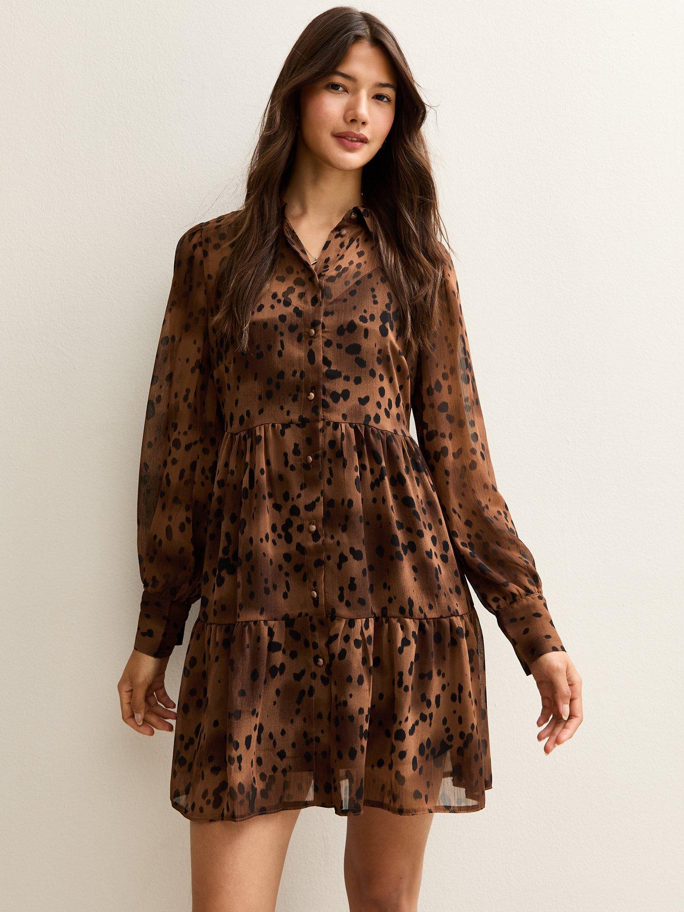 new-look-leopard-print-tiered-chiffon-mini-dress-brown