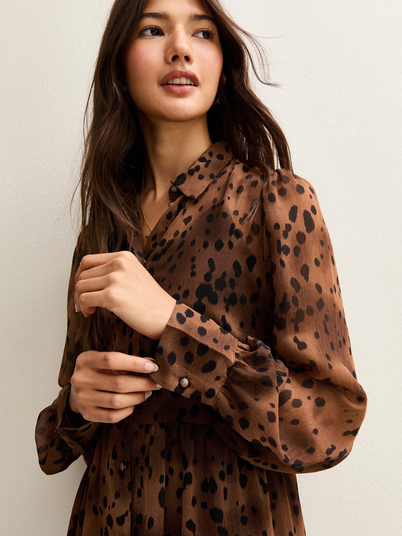 New Look Leopard Print Tiered Chiffon Mini Dress - Brown | Littlewoods