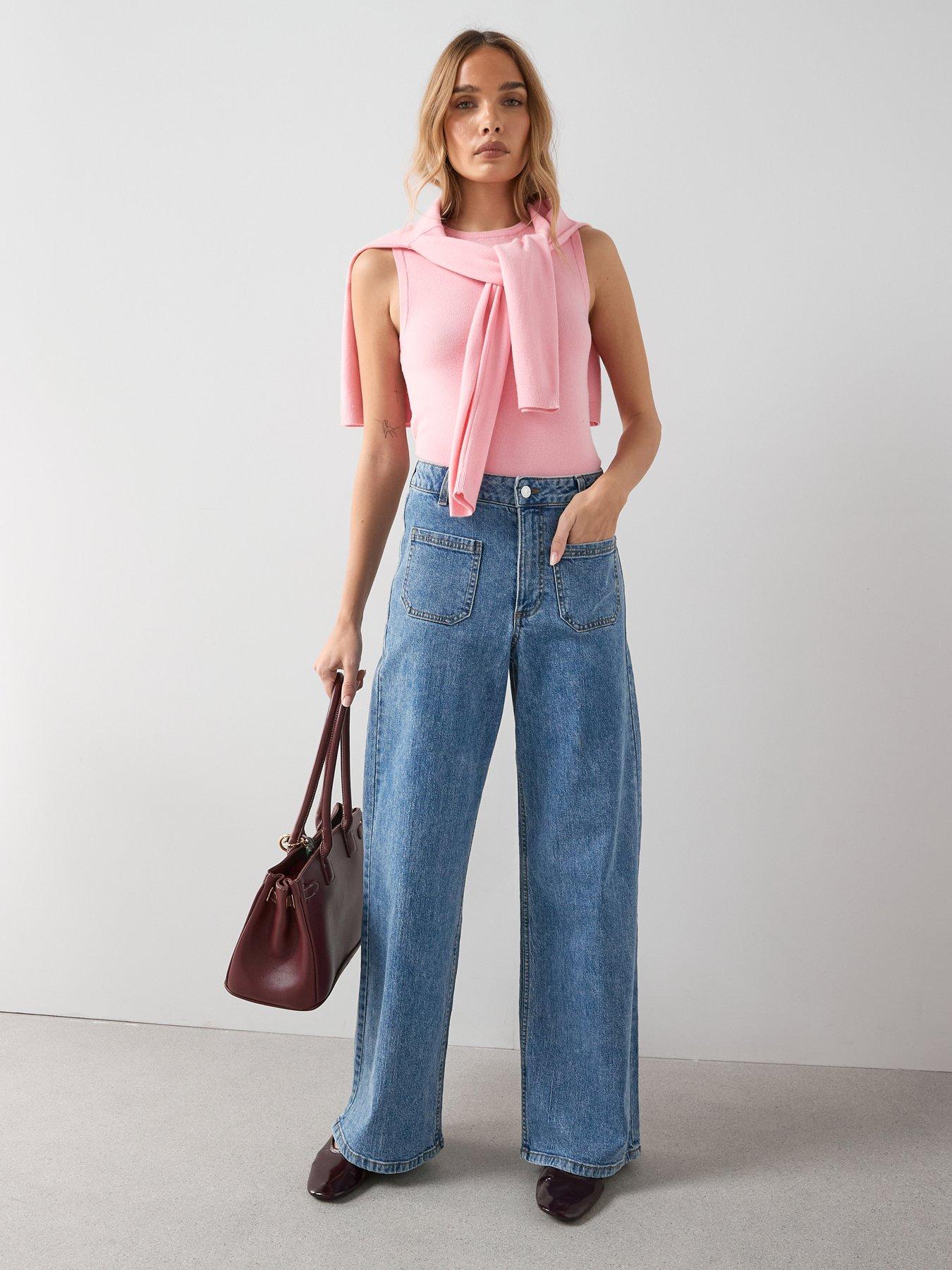 The Very Collection Patch Pocket Wide Leg Jeans - Mid Wash