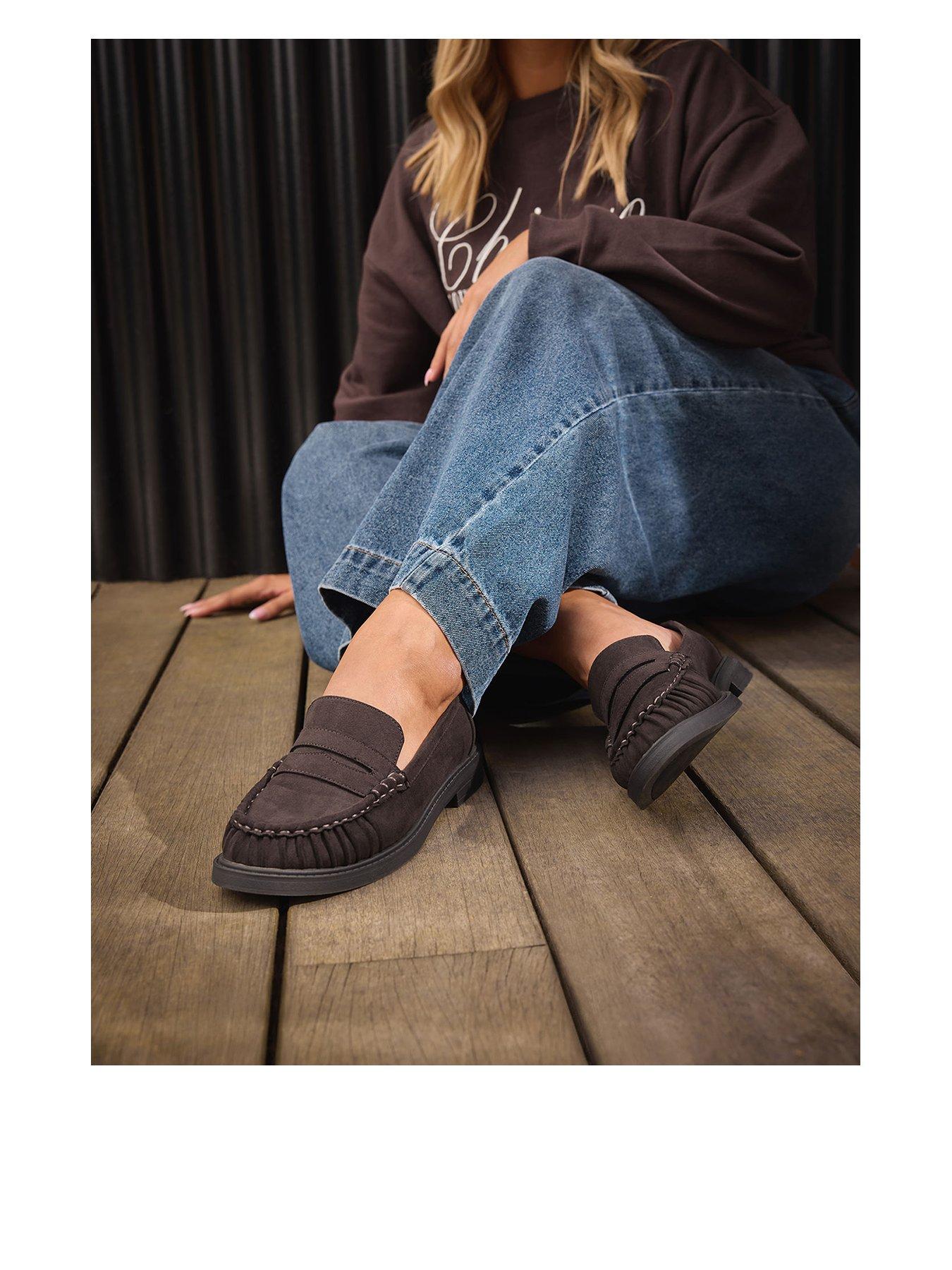 undefined Extra Wide Fit Ruched Loafers - Brown