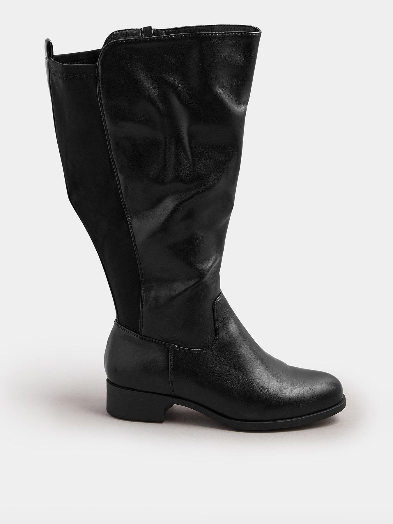 Image 1 of 4 of Yours Extra Wide Fit Stretch Knee High Pu Boot - Black