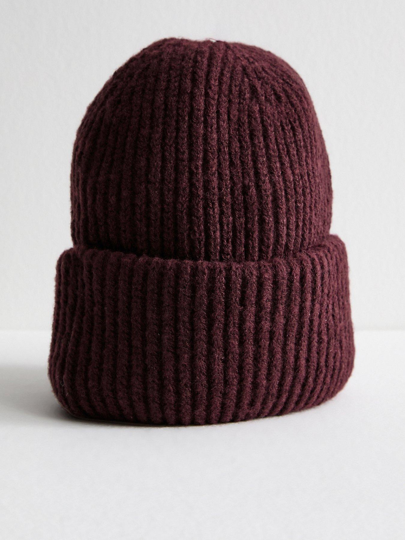 New Look Dark Burgundy Chunky Ribbed Knit Beanie