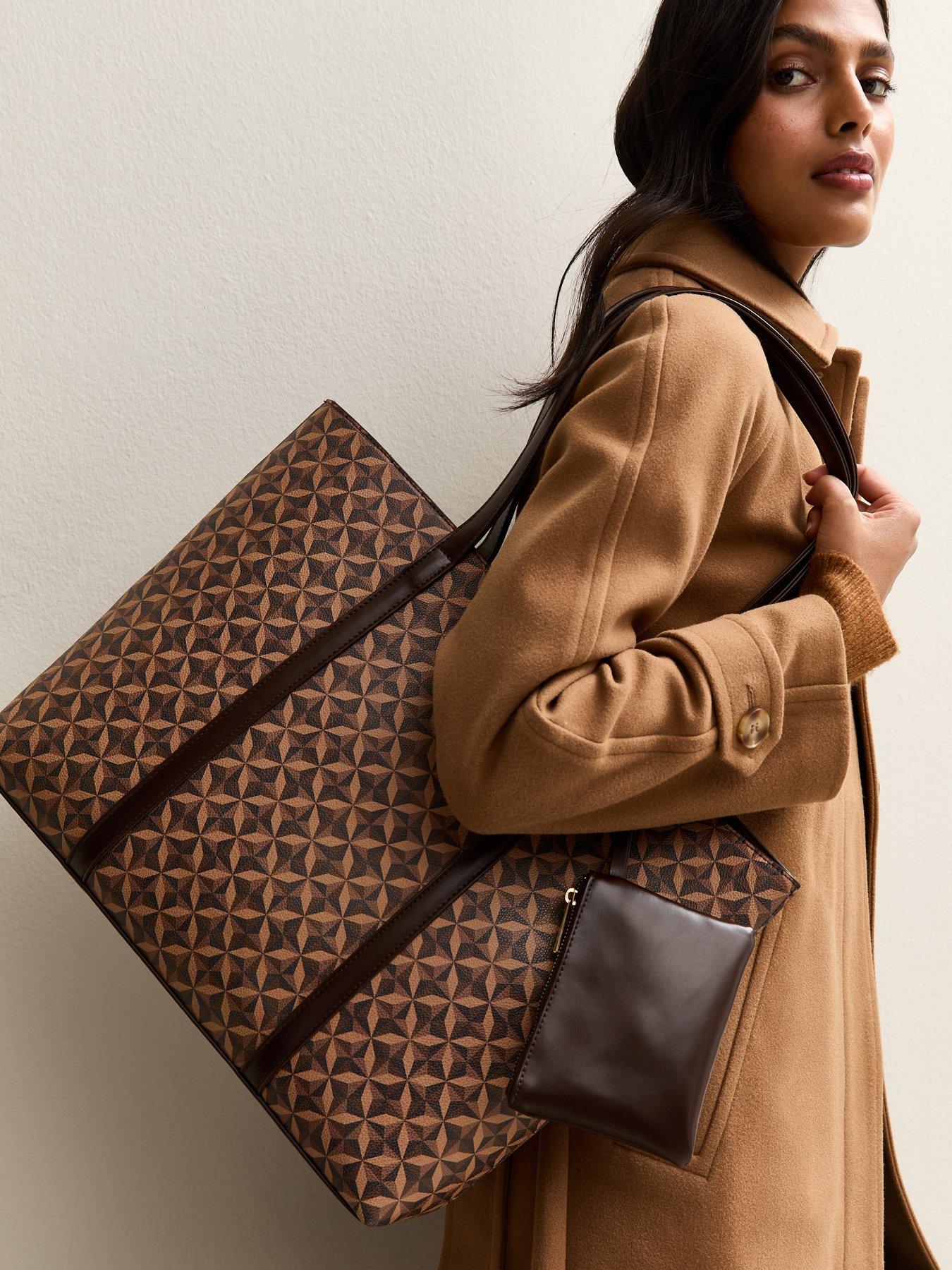stillFront image of new-look-faux-leather-geometric-printed-tote-bag-brown