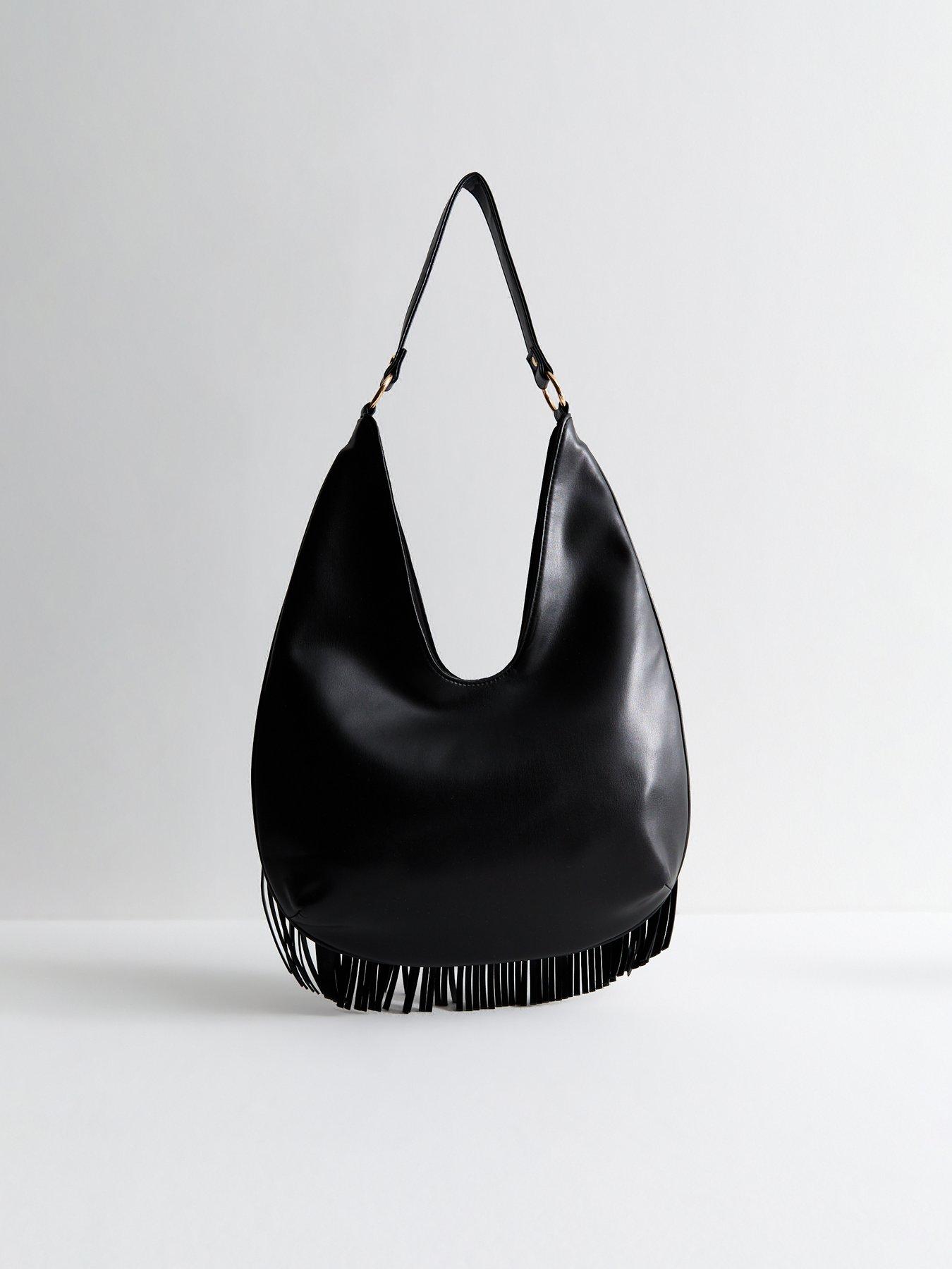  image of new-look-faux-leather-fringe-scoop-shoulder-bag-black