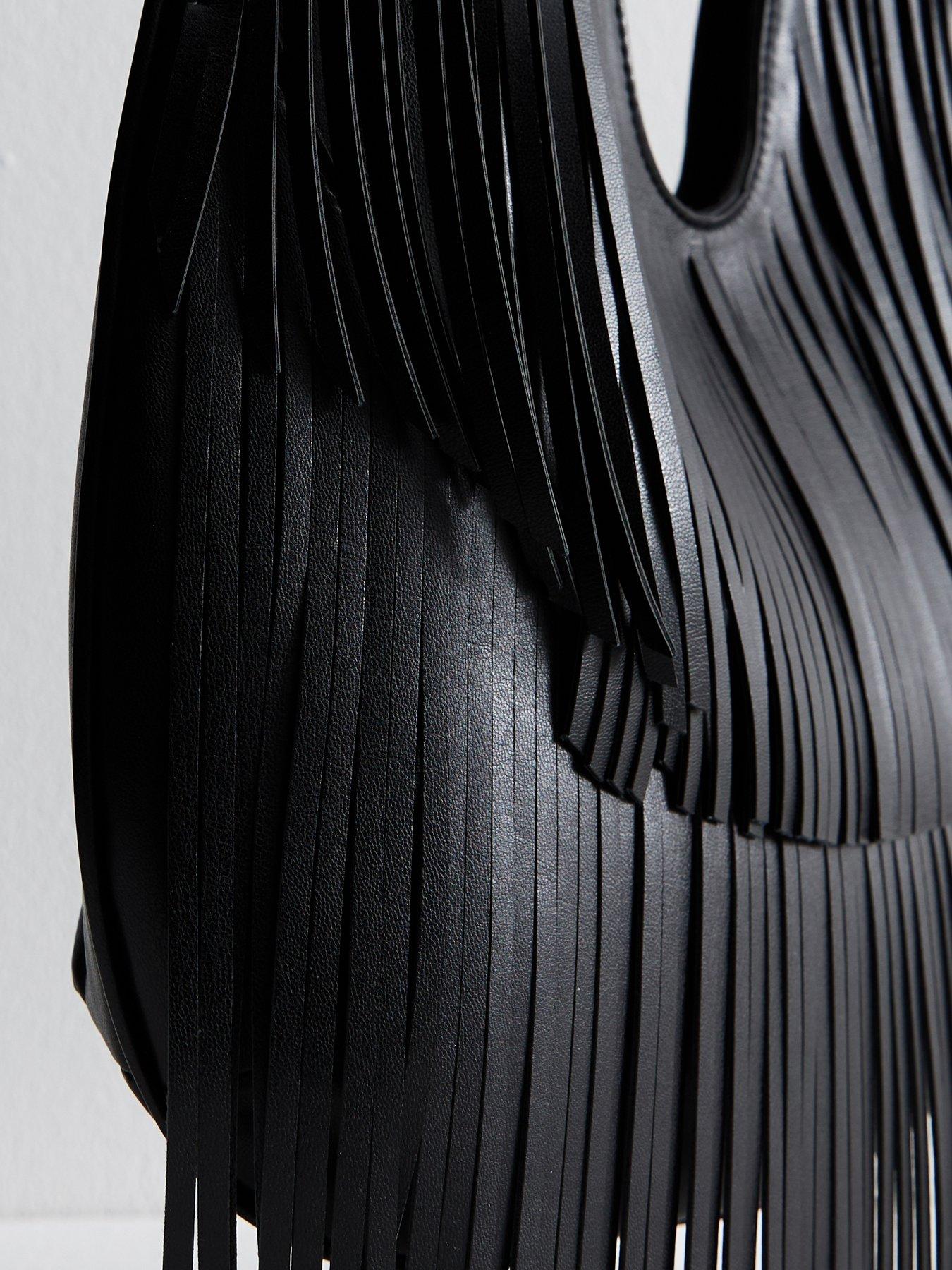  image of new-look-faux-leather-fringe-scoop-shoulder-bag-black