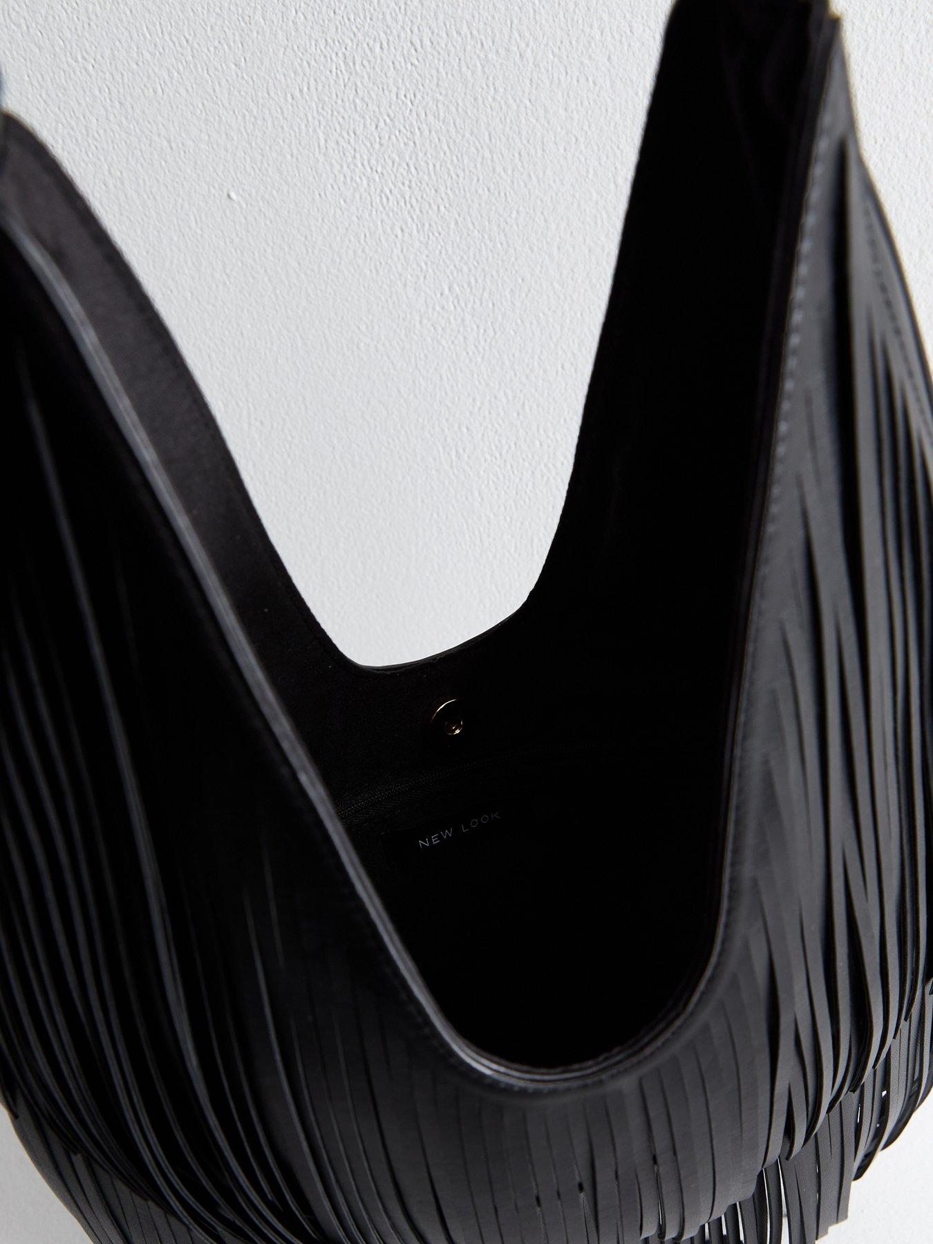  image of new-look-faux-leather-fringe-scoop-shoulder-bag-black