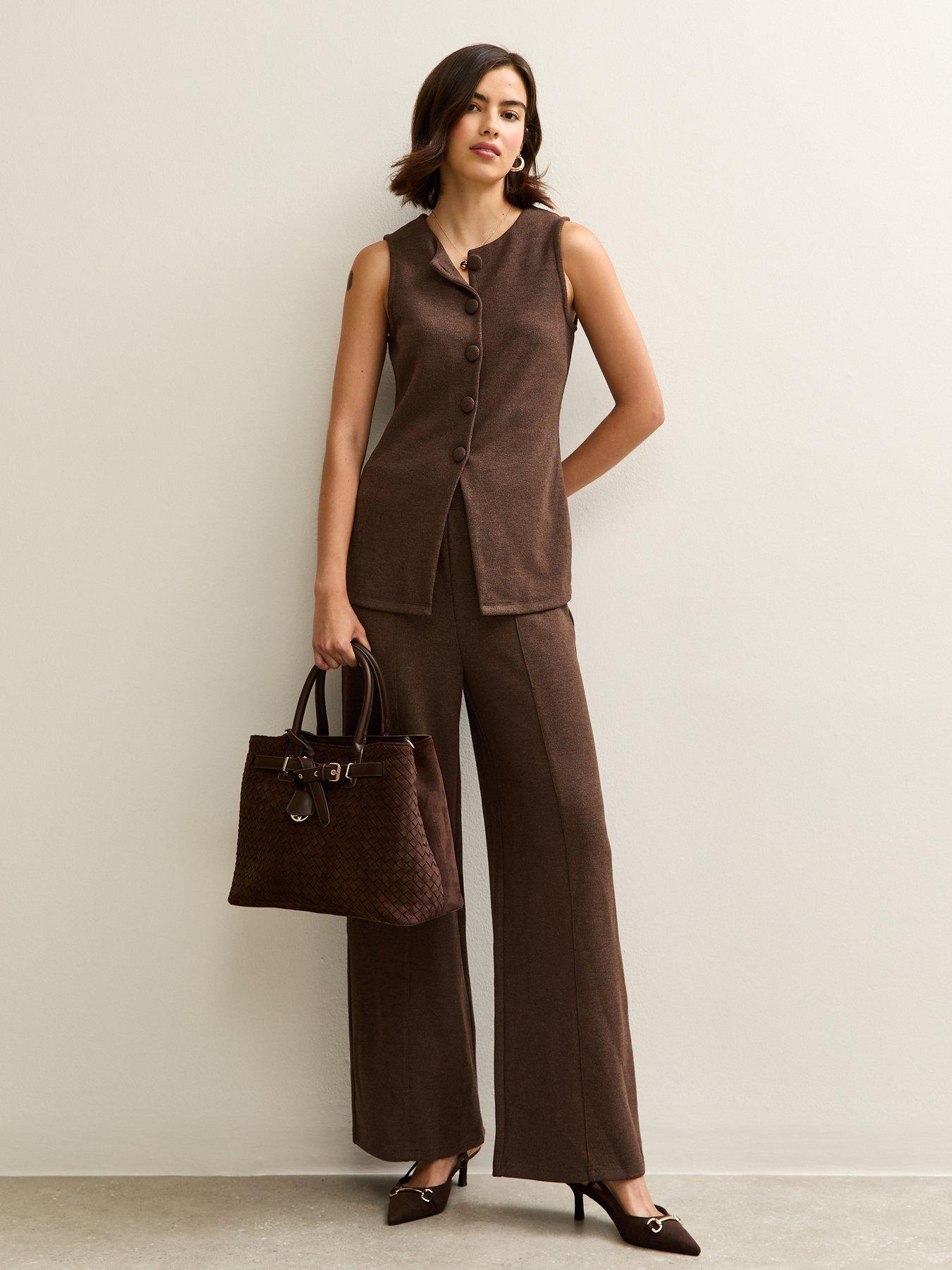 new-look-soft-touch-compact-wide-leg-trouser-brown