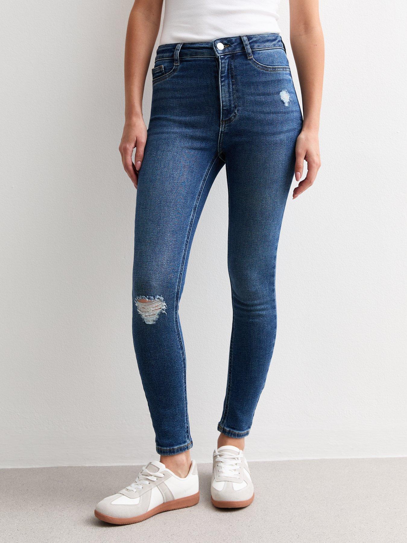 Image 1 of 5 of New Look Hallie Disco Ripped Super Skinny Jeans- Blue