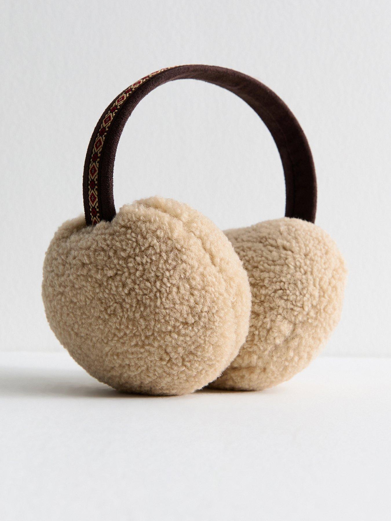 Image 1 of 3 of New Look Brown Embroidered Trim Borg Earmuff