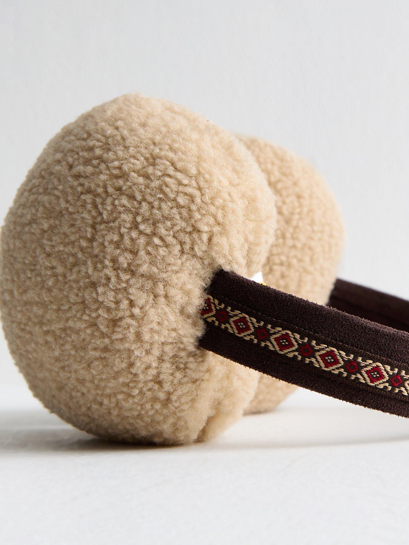  image of new-look-brown-embroidered-trim-borg-earmuff