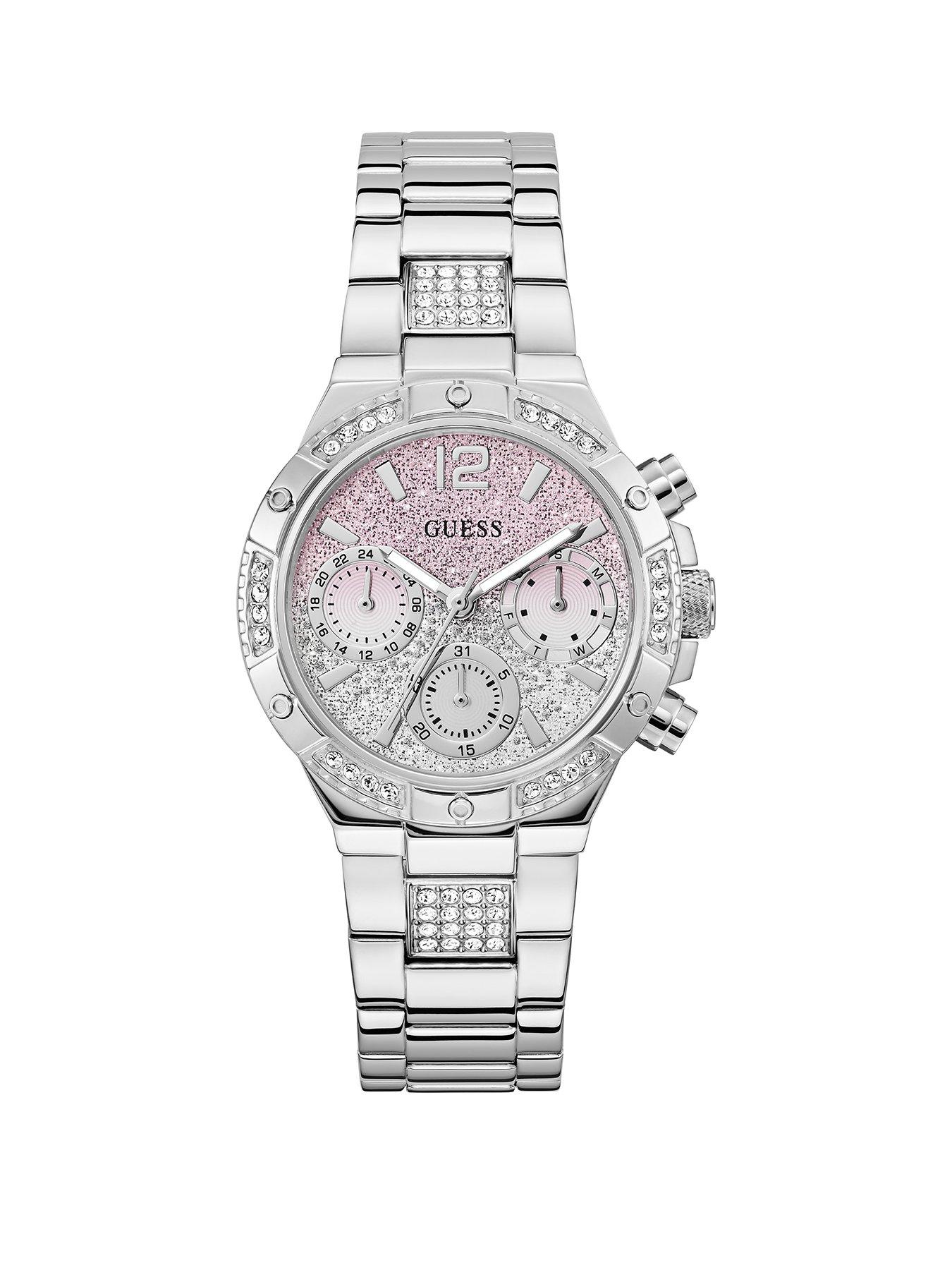 undefined stainless steel Ladies watch with pink ombre glitz dial and stainless steel stone set bracelet