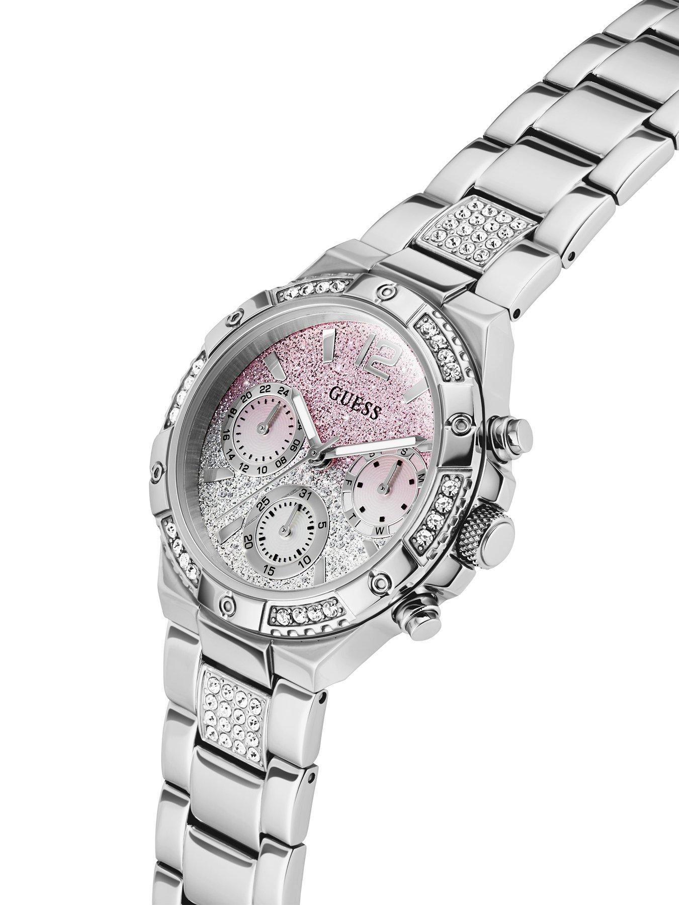 Image 4 of 5 of Guess stainless steel Ladies watch with pink ombre glitz dial and stainless steel stone set bracelet