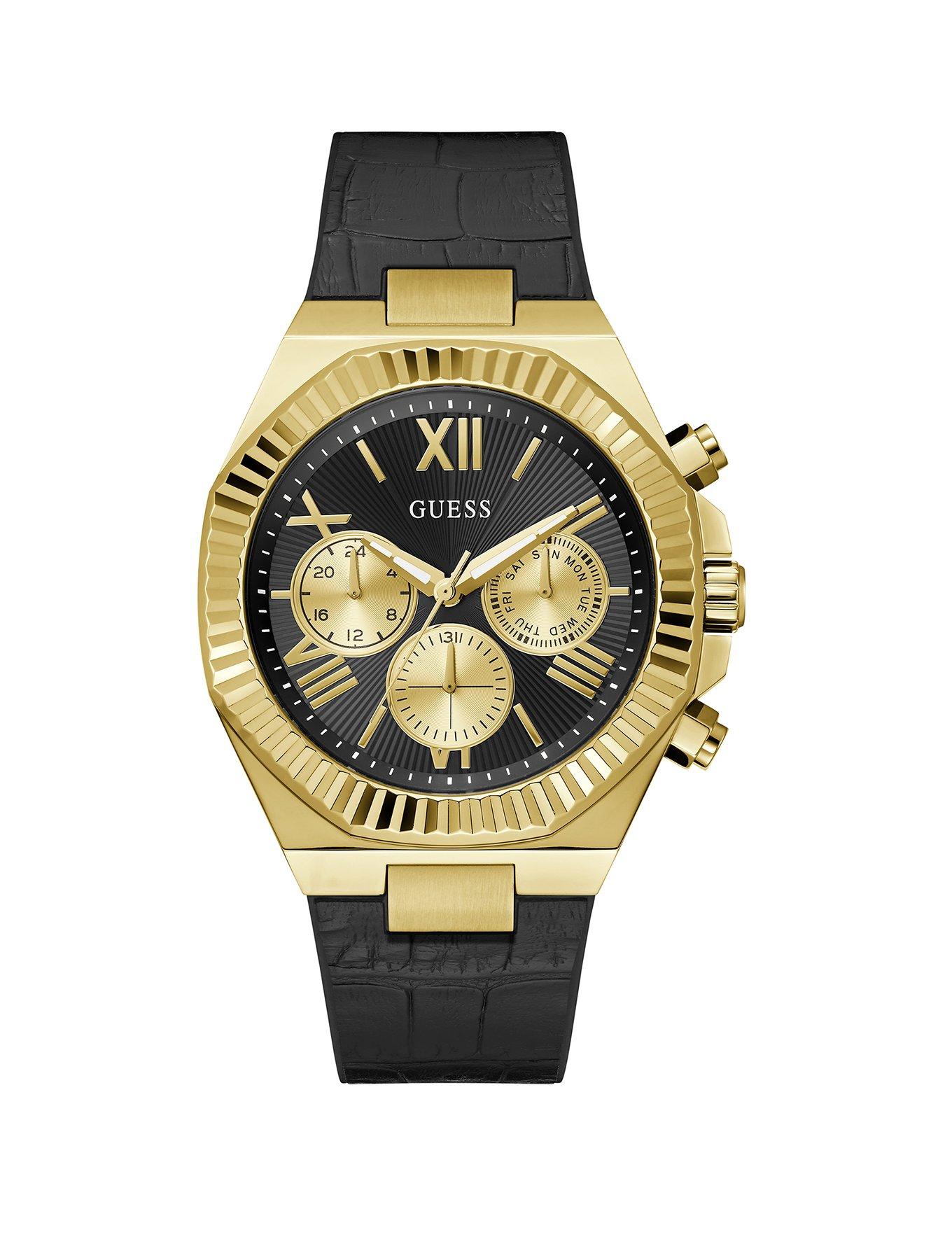 undefined gold tone Gents watch with black and gold dial and black croco leather strap