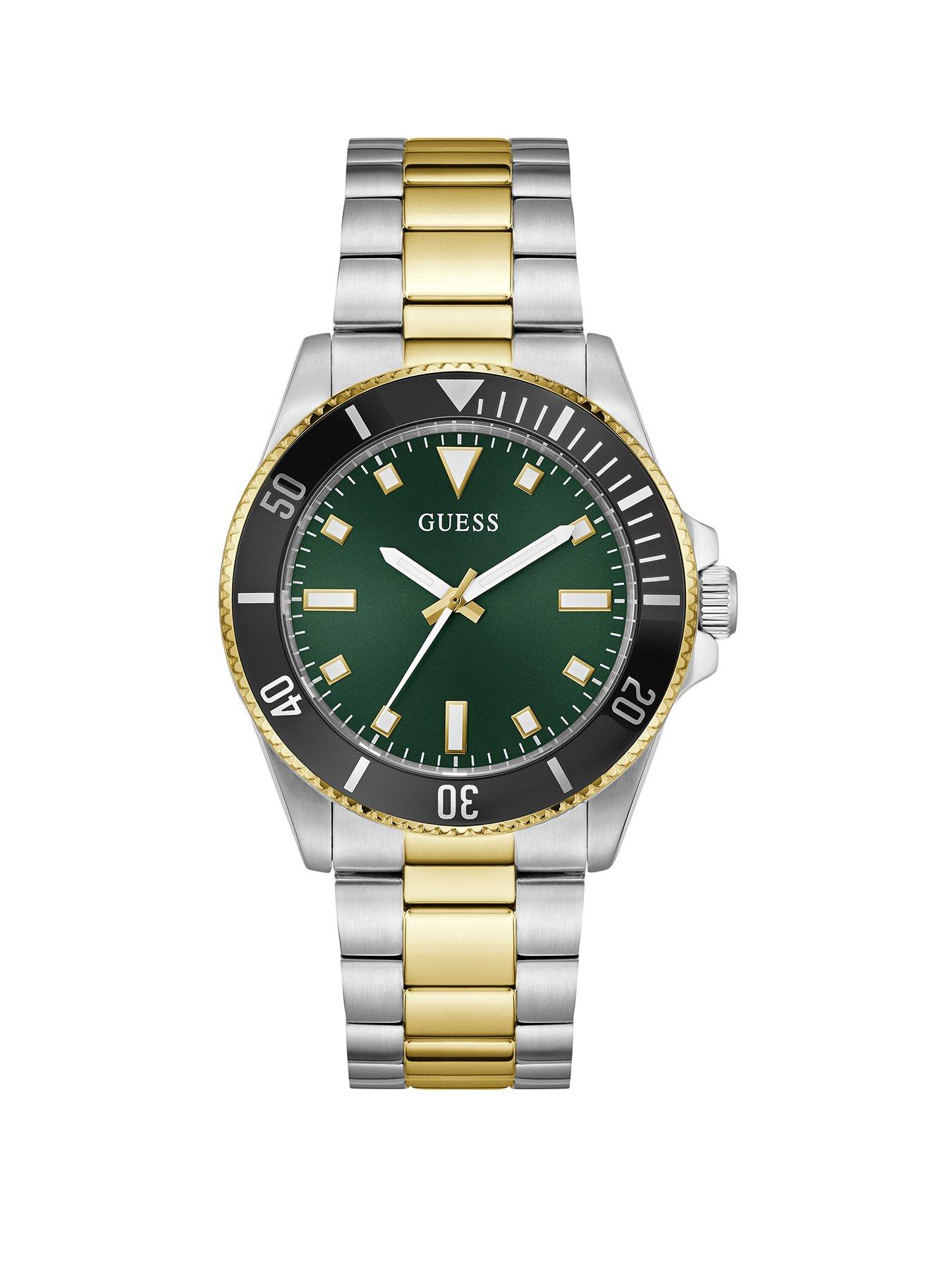 undefined GUESS stainless steel Gents watch with green dial and two tone bracelet