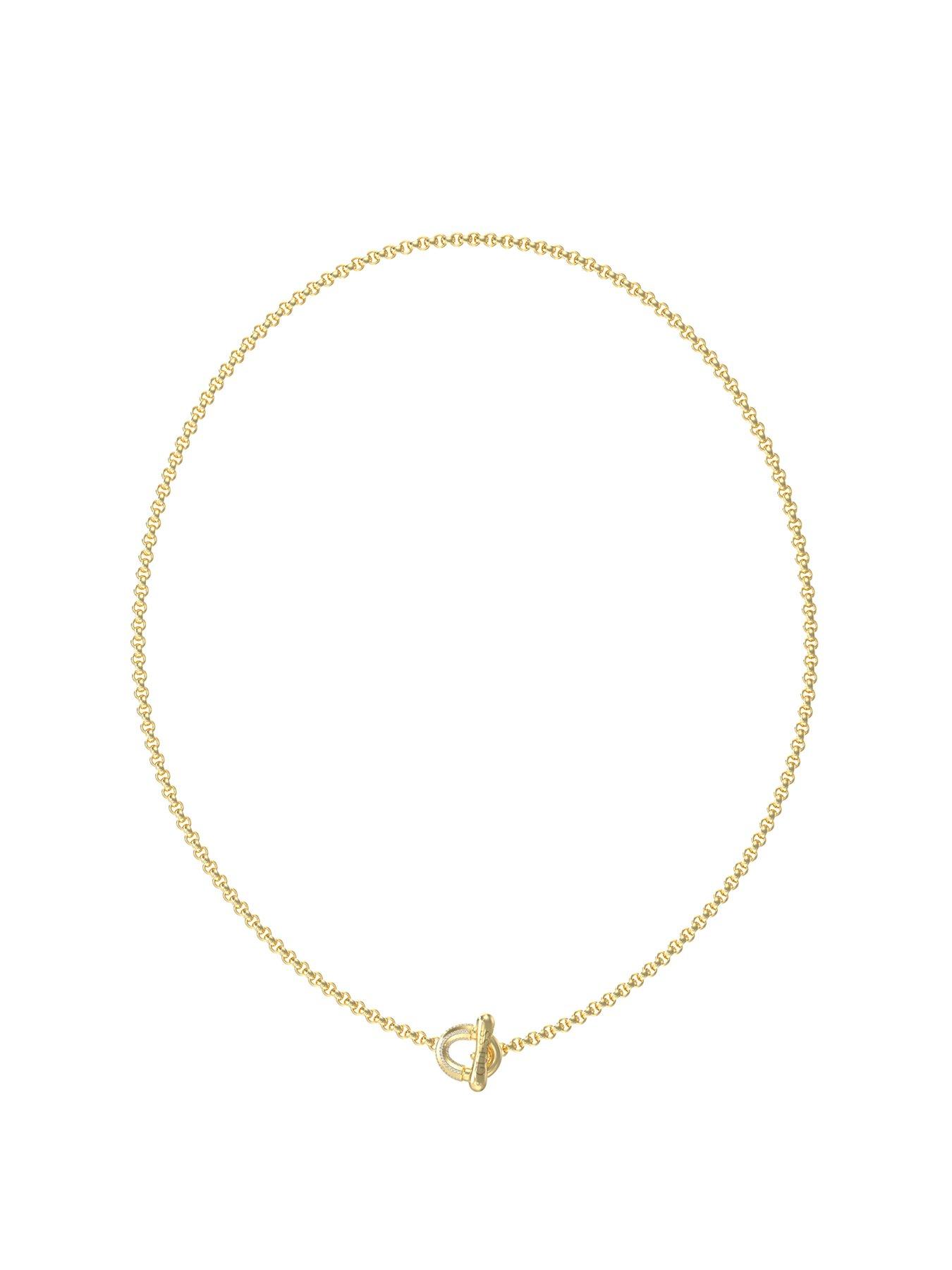 Image 1 of 1 of Guess Link Pave T-Bar Necklace Steel Crystal White Round - Multi