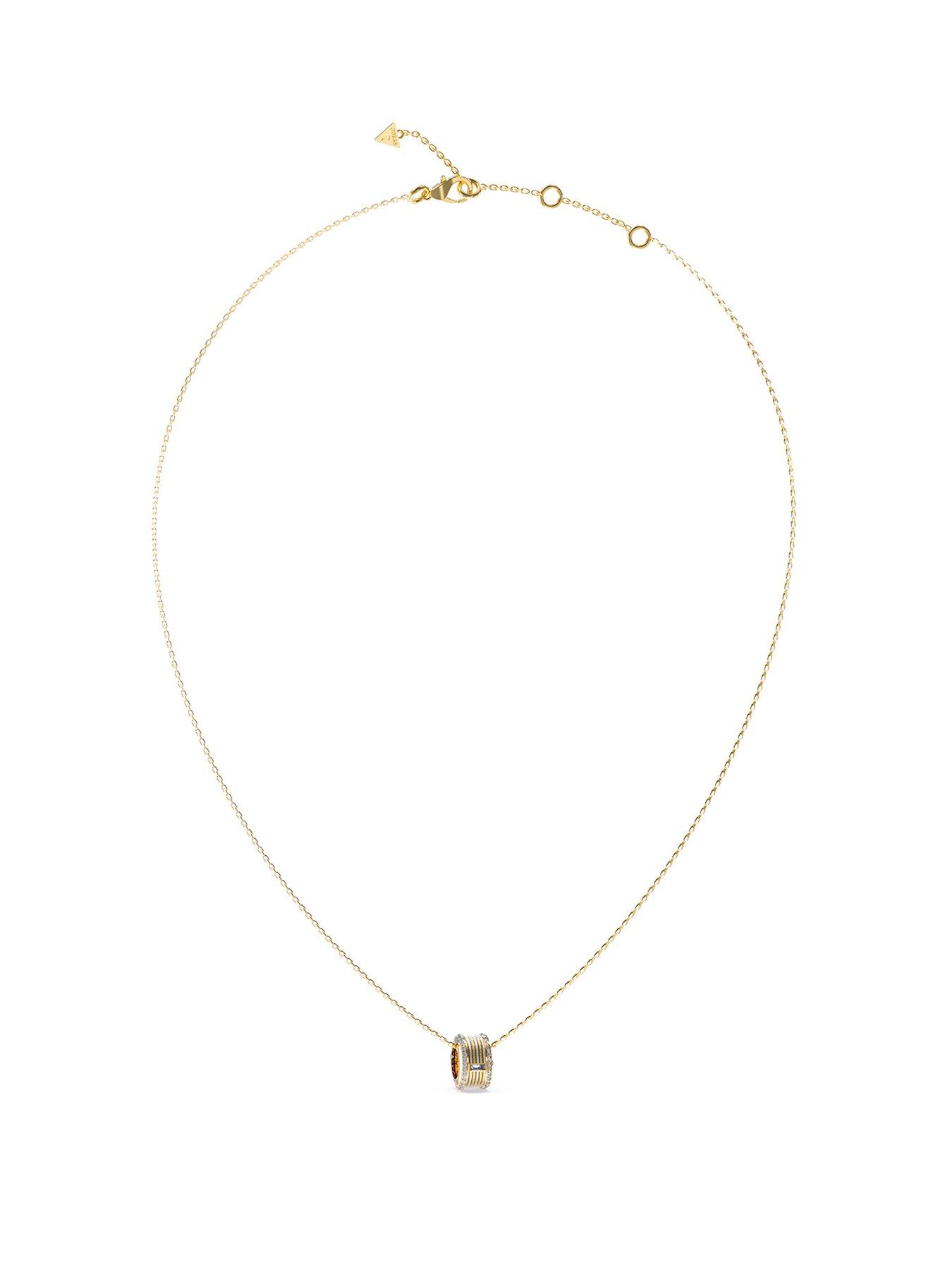 undefined Cable Circle Necklace Steel Crystal White Baguette Round - Multi