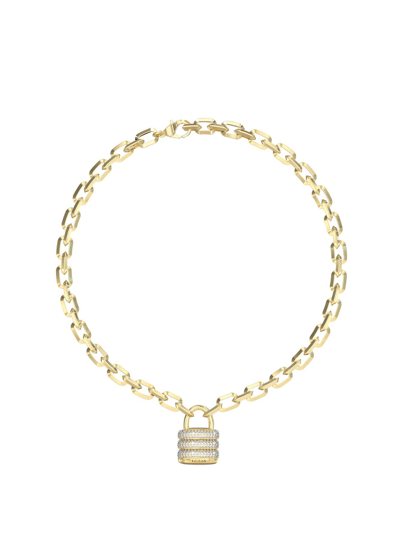 undefined Pave Padlock Necklace Steel Crystal White Round - Multi