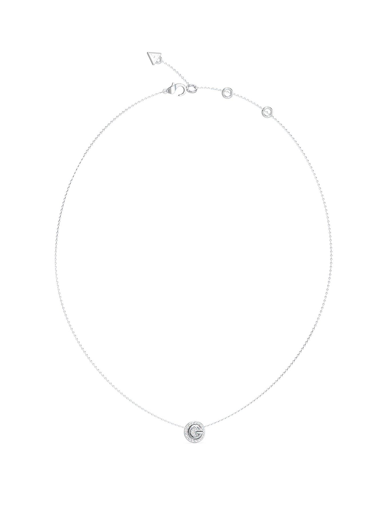 undefined G Coin Pave Necklace Steel Crystal White Round