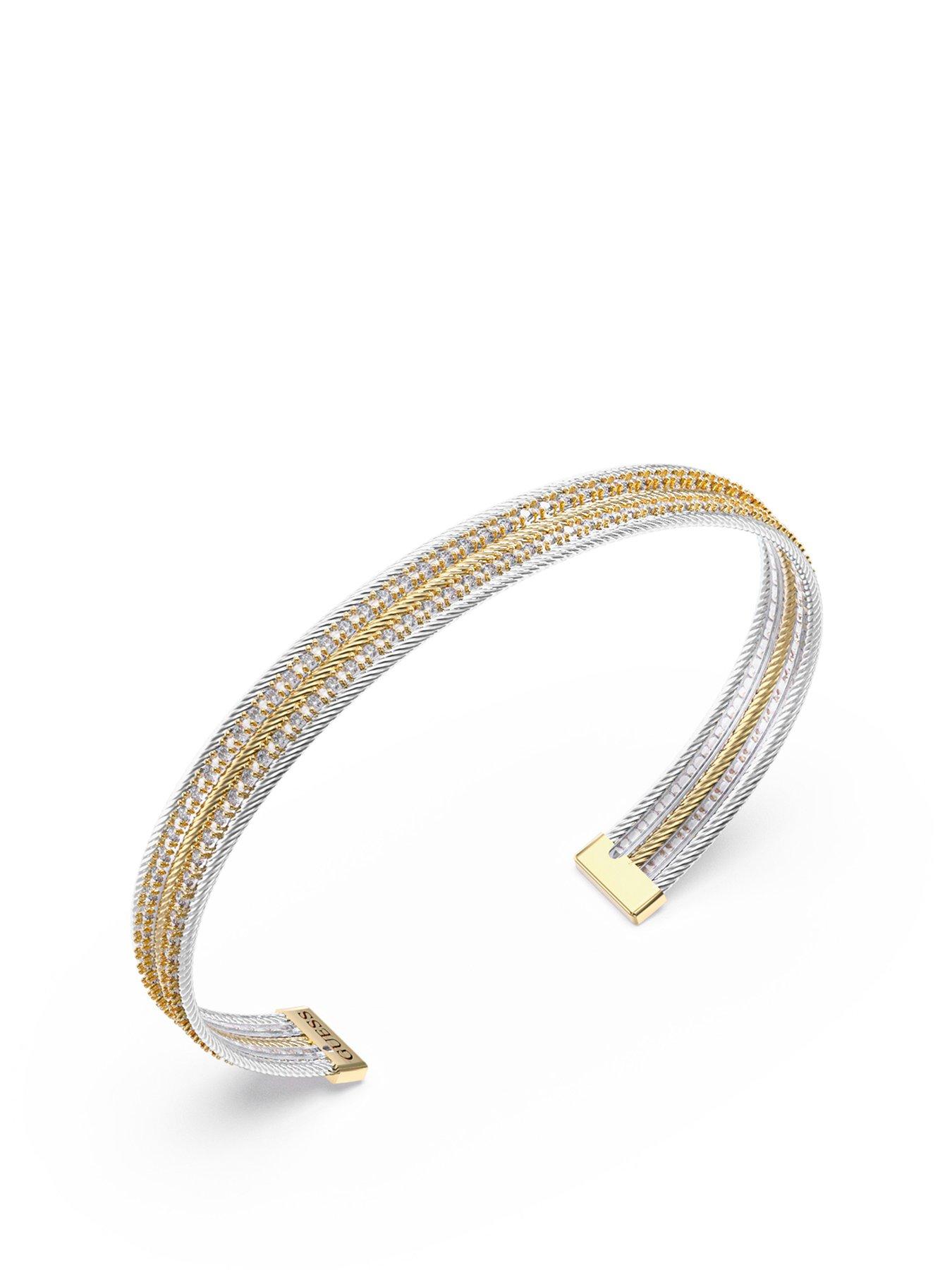 undefined 10Mm Cable Flexi Bangle Steel Crystal White Round - Multi