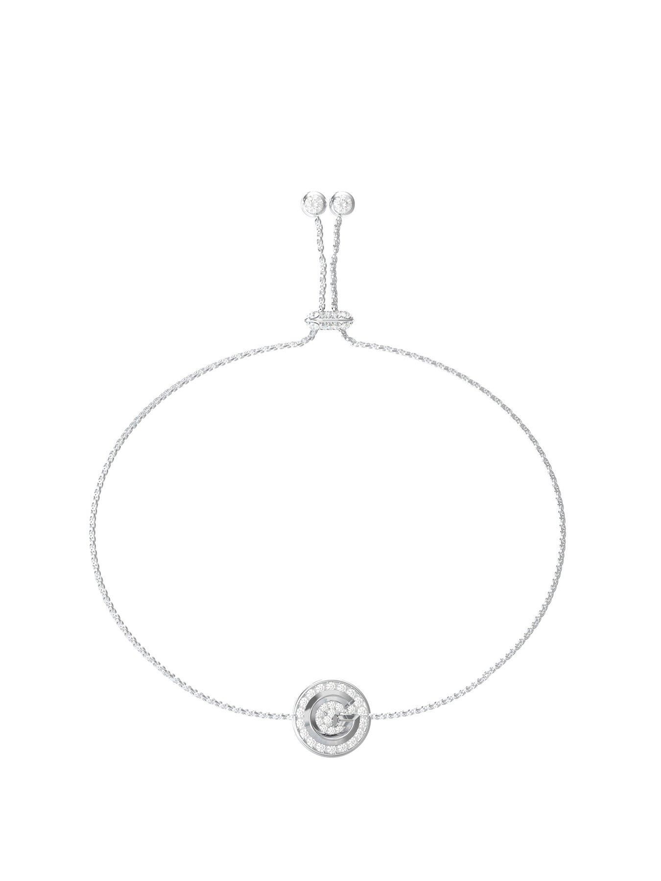 undefined 10Mm G Coin Pave Bracelet Steel Crystal White Round - Multi