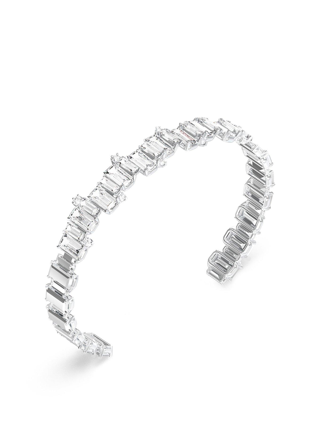 undefined Chandelier Bangle Steel Cubic Zirconia Crystal White Squared Round - Multi