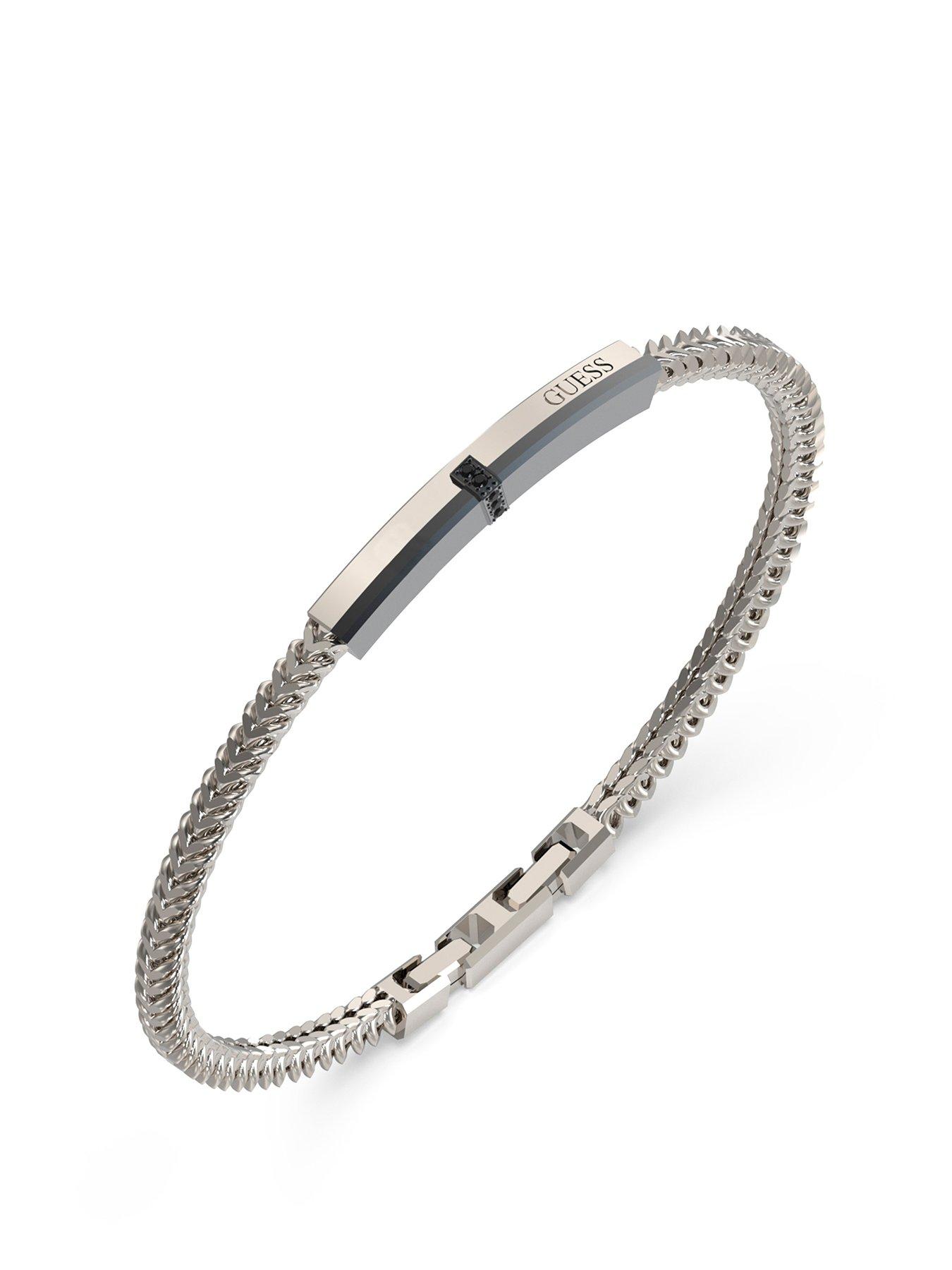 undefined Eclipse Plate Bracelet Steel Crystal Black Round - Silver