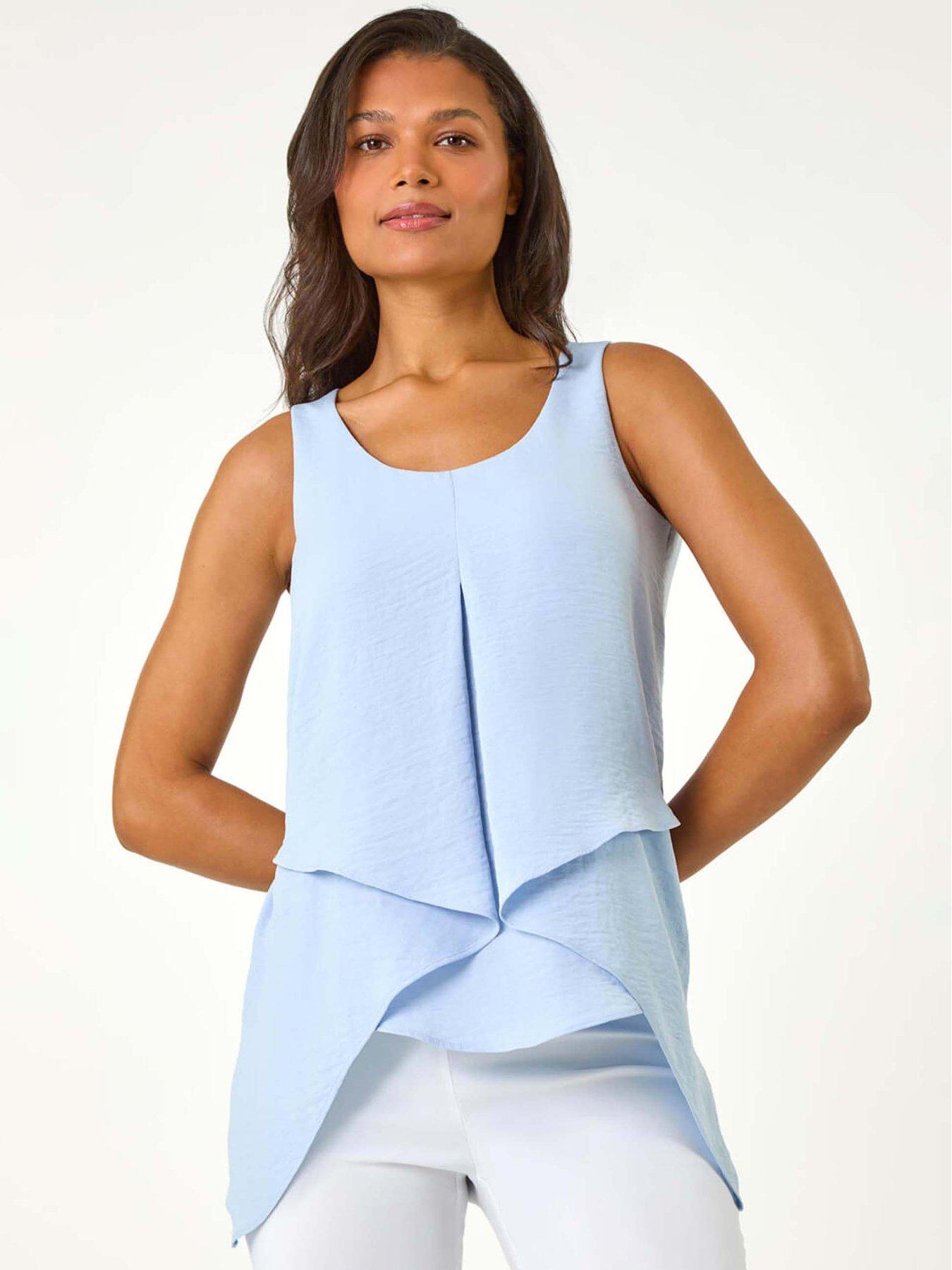 undefined Asymmetric Sleeveless Vest Top - Light Blue