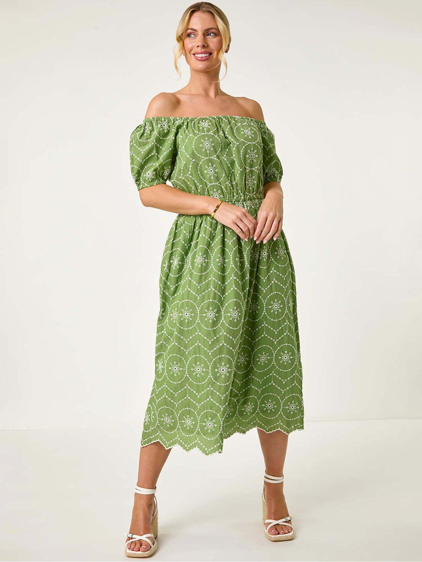 Image 3 of 5 of Roman Petite Contrast Embroidery Dress - Khaki