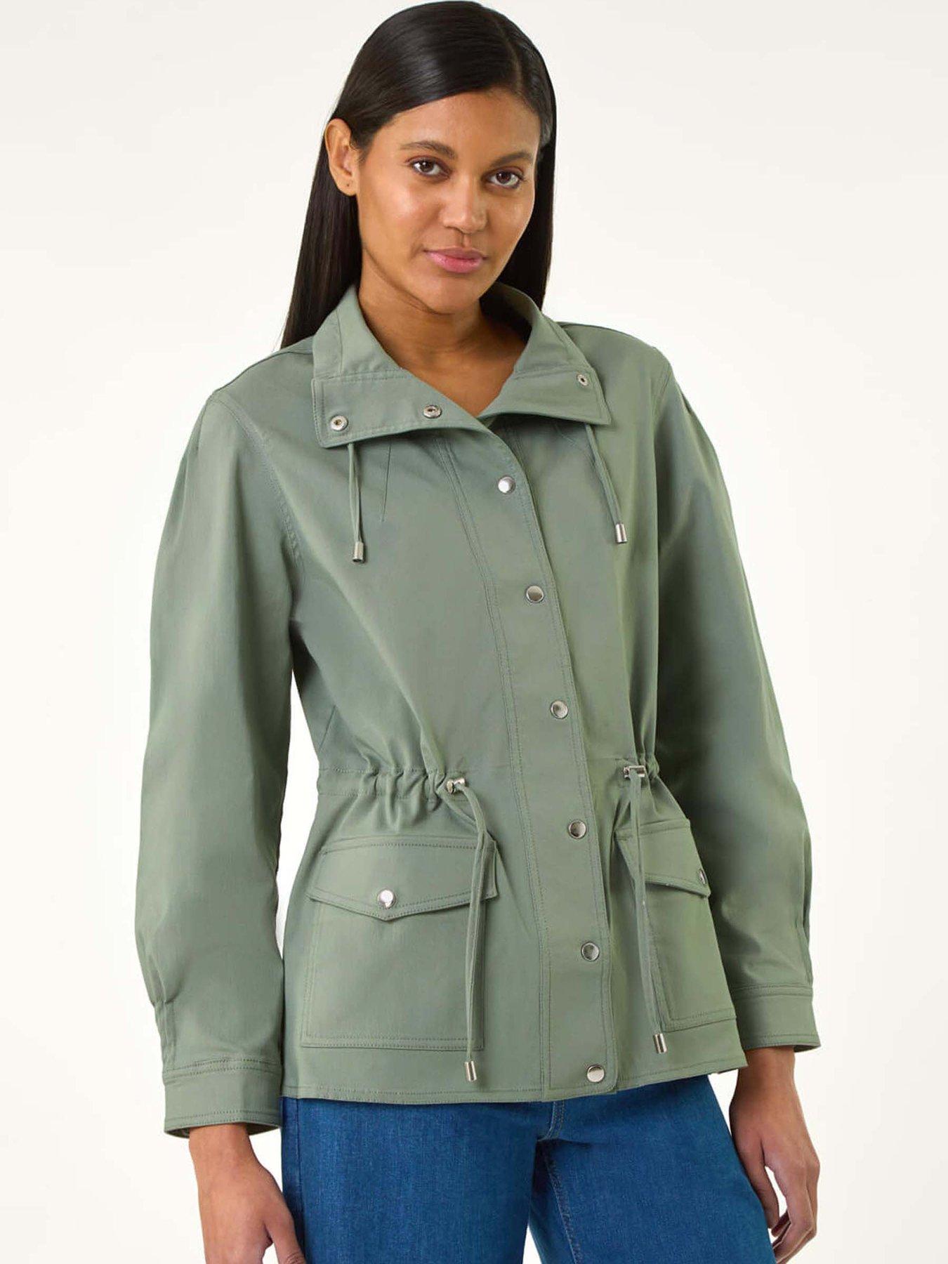 undefined Buttoned Stretch Safari Jacket - Khaki