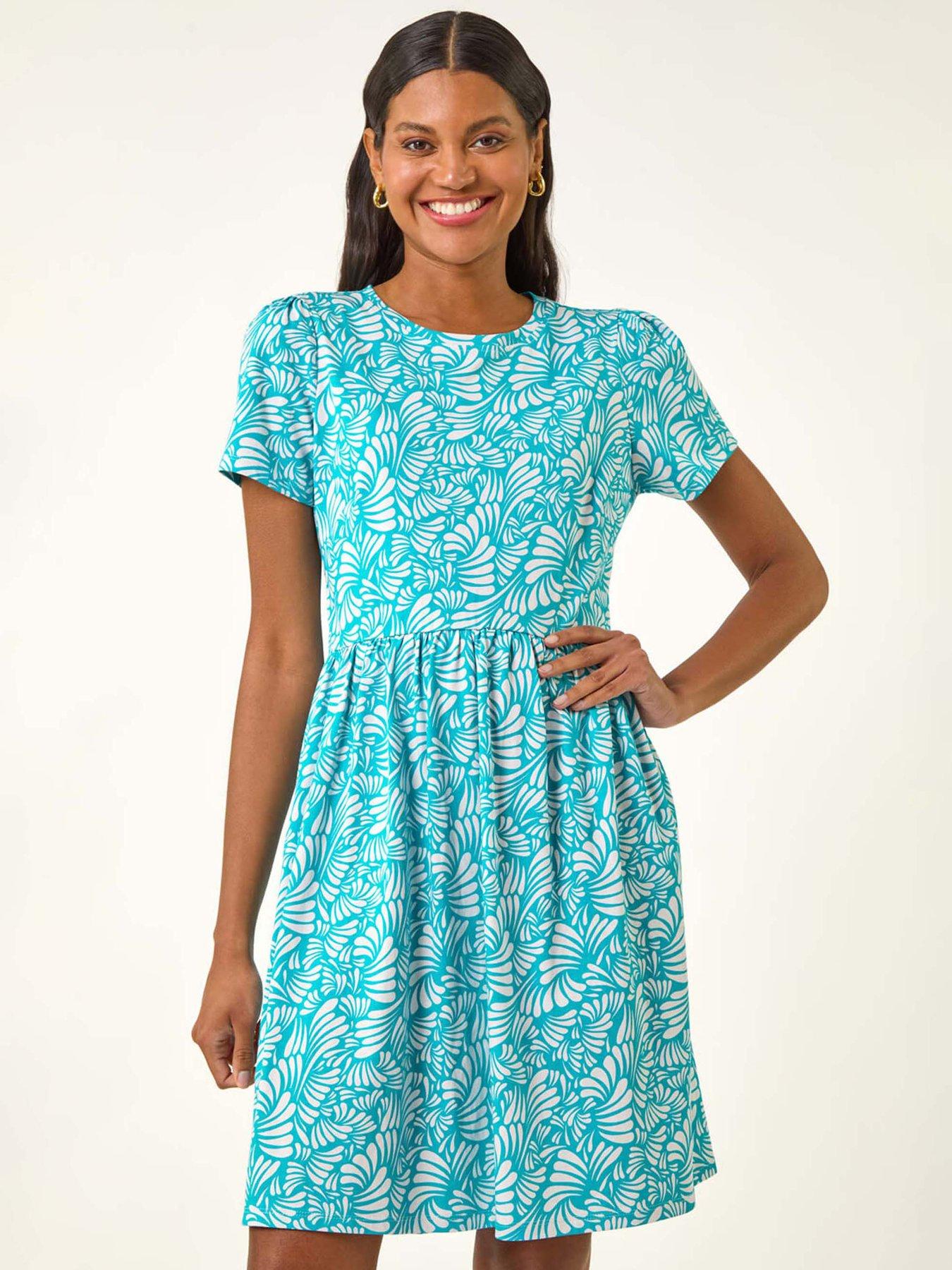  image of roman-abstract-print-jersey-dress-aqua
