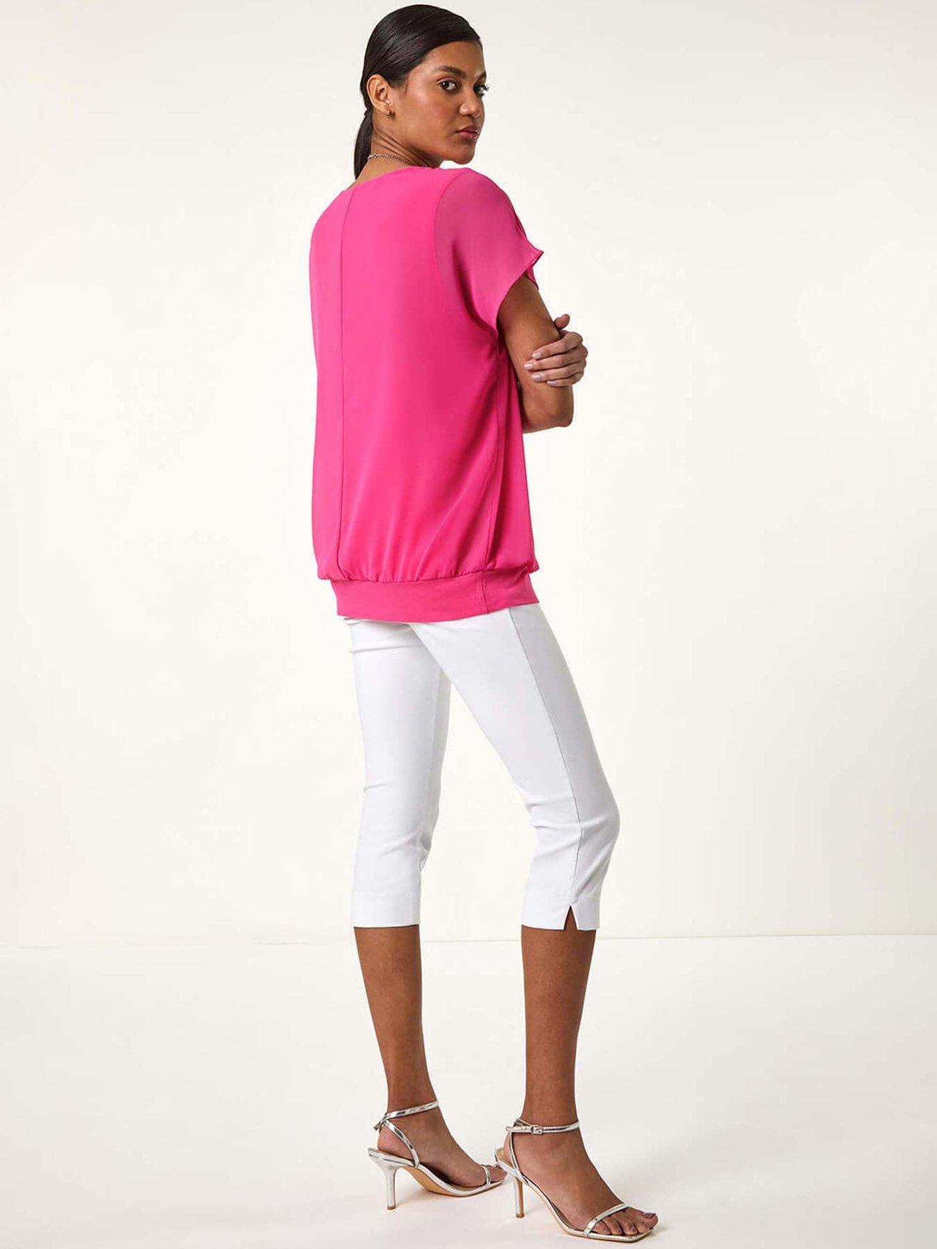  image of roman-chiffon-jersey-blouson-top-with-necklace-cerise