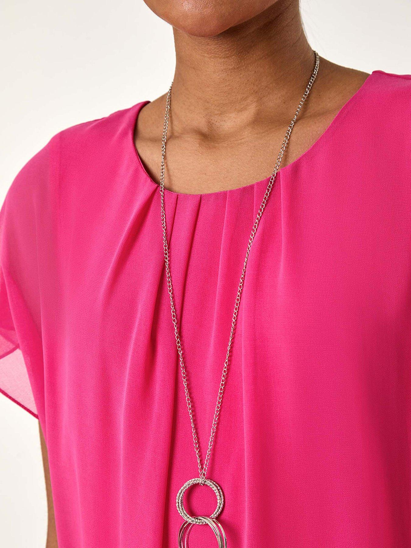  image of roman-chiffon-jersey-blouson-top-with-necklace-cerise