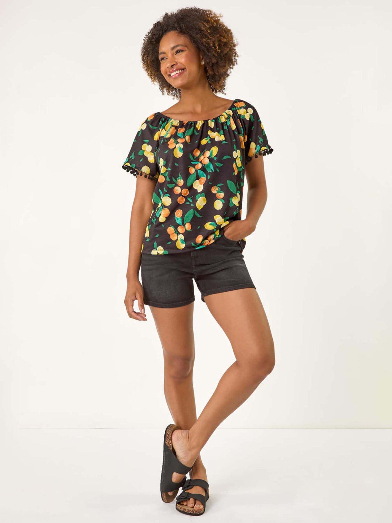 Image 3 of 5 of Roman Citrus Pom Pom Trim Bardot Top - Black
