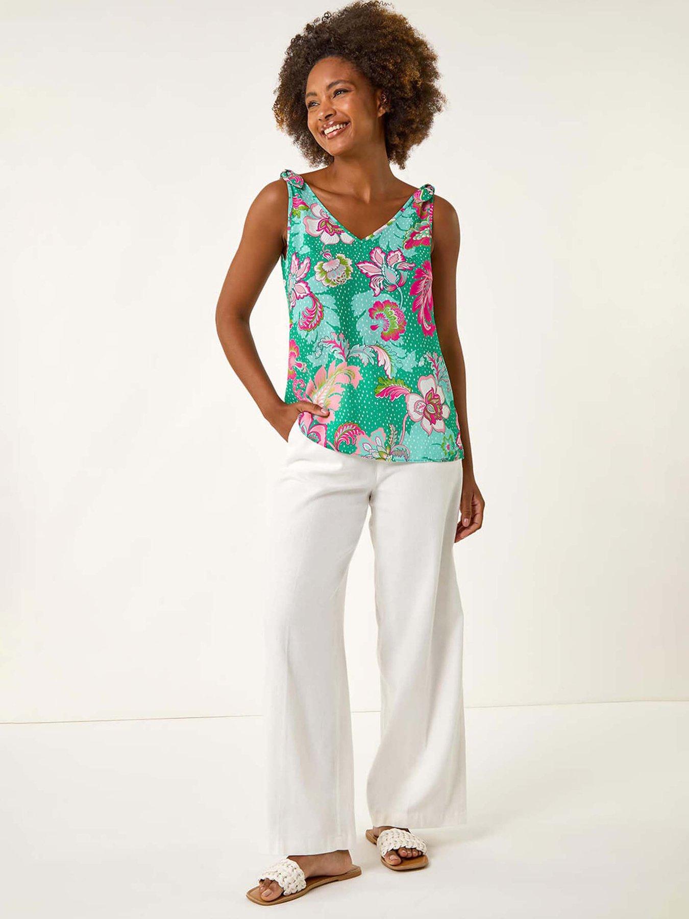 Image 3 of 5 of Roman Floral Spot Printed Vest Top - Green