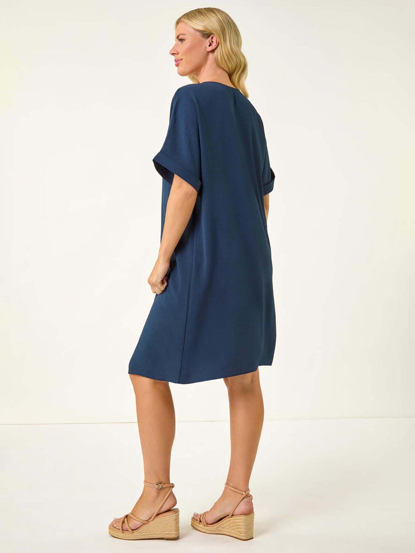 Image 2 of 5 of Roman Petite One Button V-neck Dress - Navy
